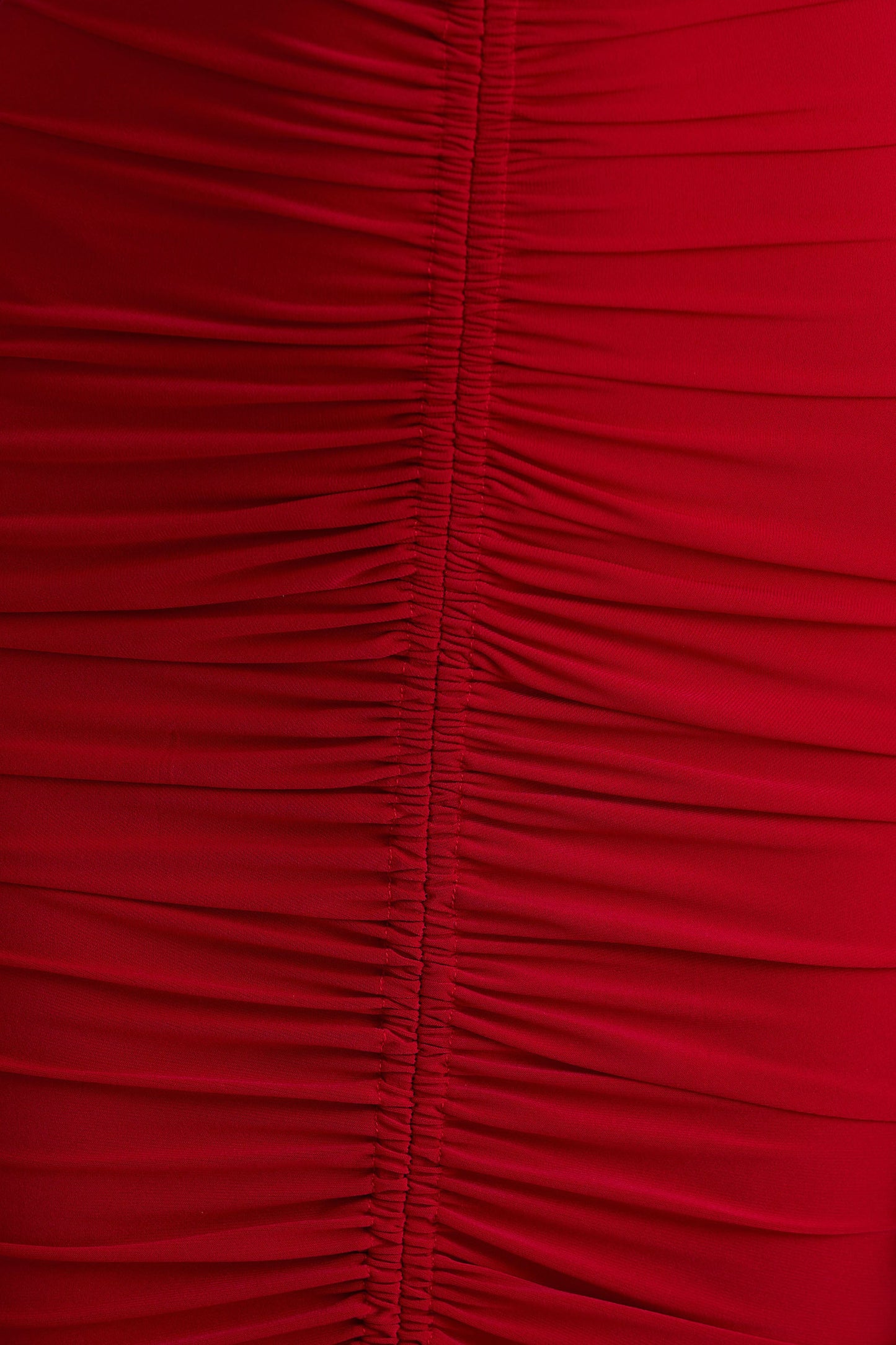 Jewel Red Plunge-Neck Maxi Dress With Front Split and Ruched Detailing