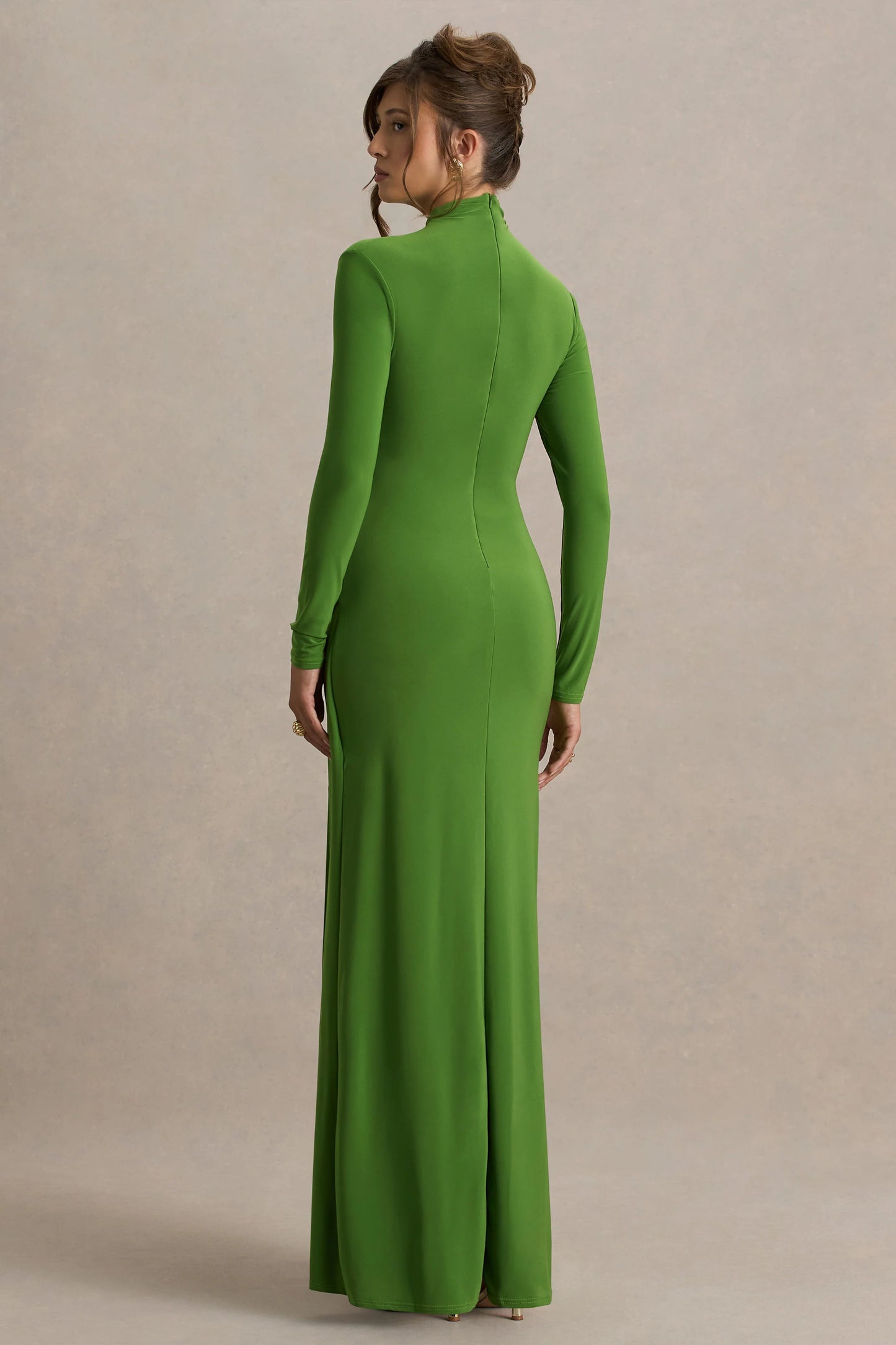 Hourglass Green Long-Sleeve Twisted Maxi Dress With Split