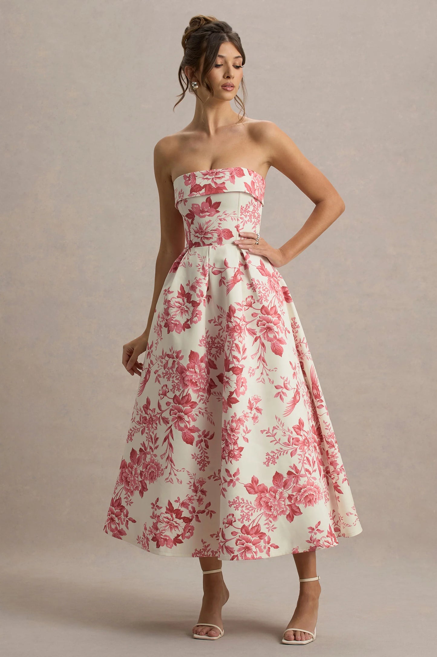 Annalise Pink Porcelain Print Bandeau Skater Midi Dress