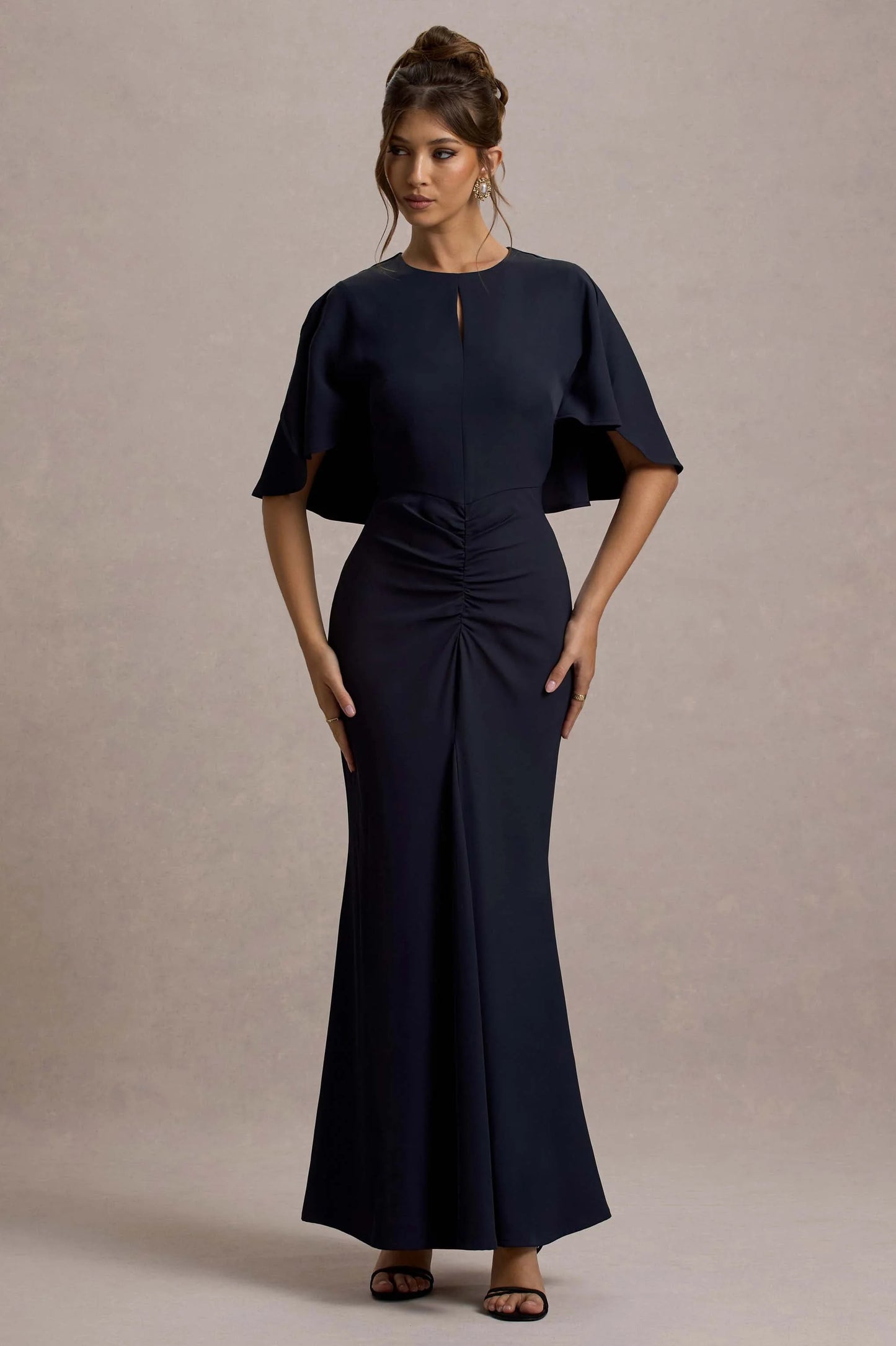 Allison Navy High-Neck Maxi Dress With Cape