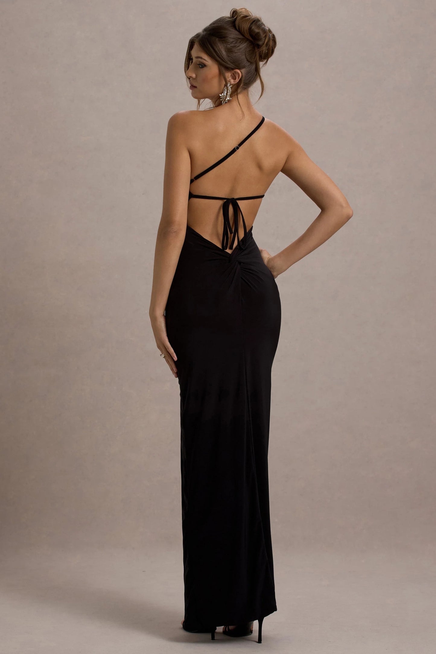 Dressing Up Black One Shoulder Maxi Dress With Open Back Detail