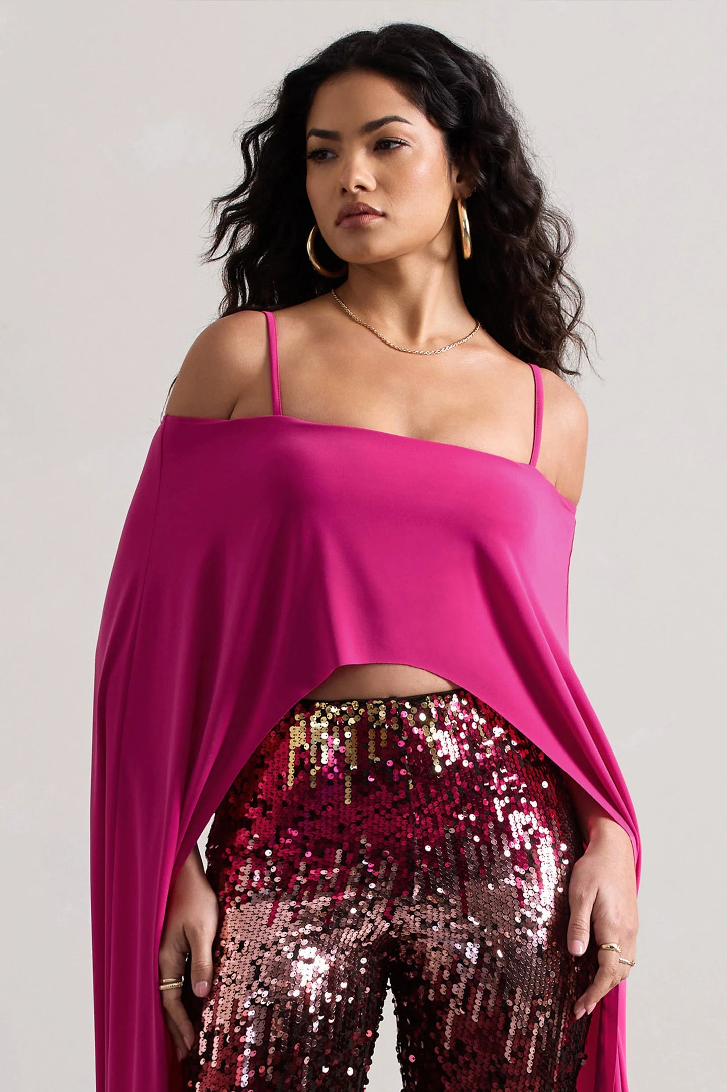Floyd Dark Pink Bardot Cape Sleeve Crop Top