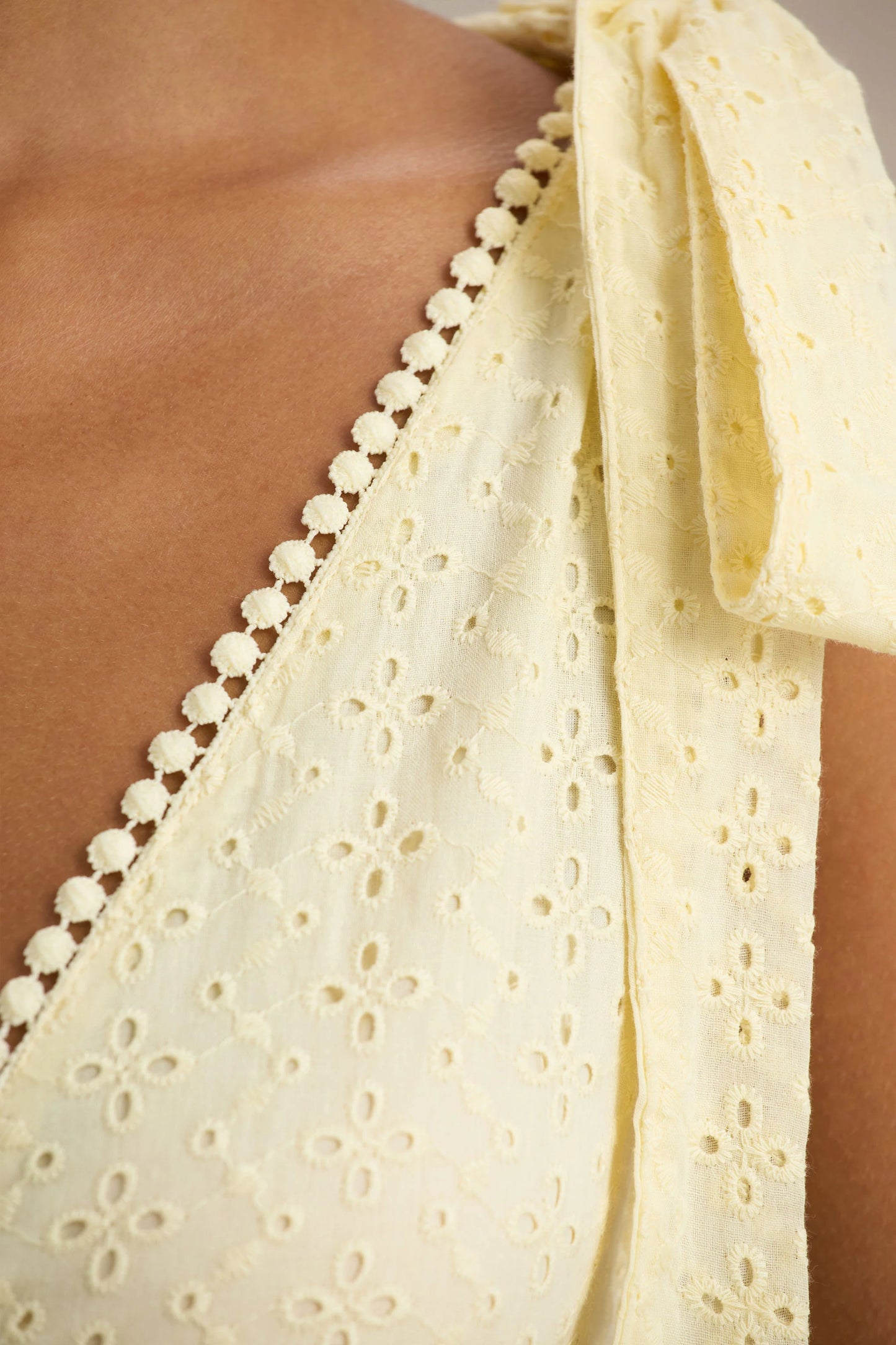 Corrina Lemon Broderie Plunge-Neck Mini Dress