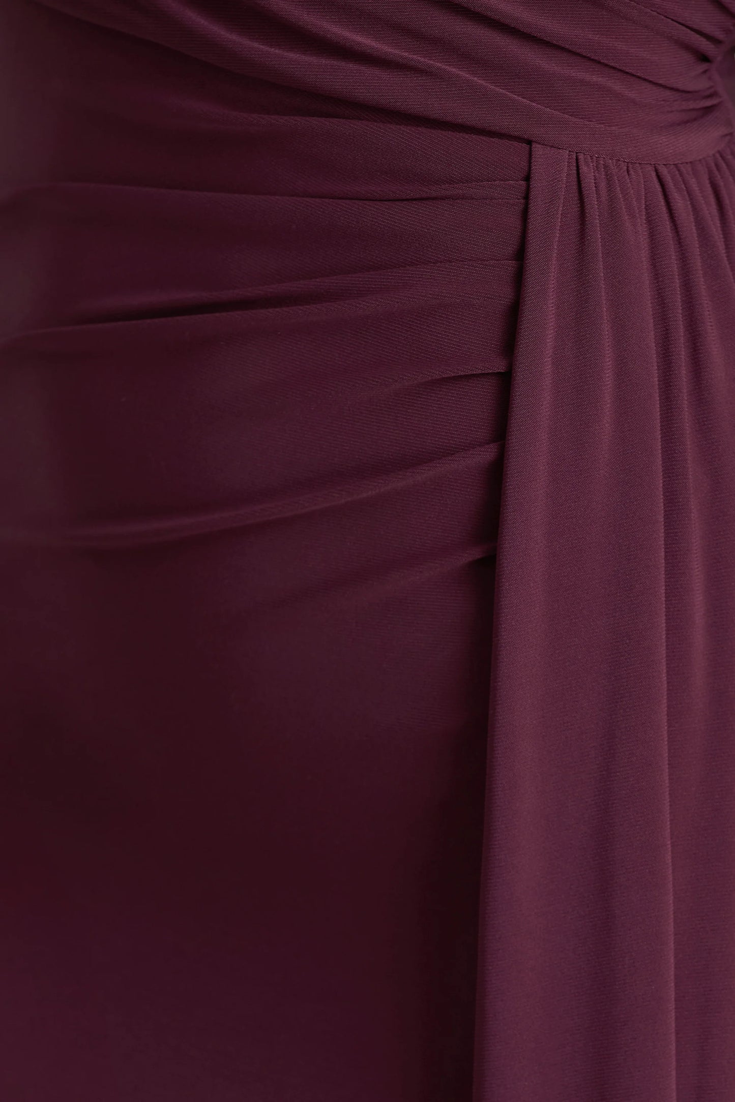 Anticipation Burgundy High-Neck Maxi Dress With Front Split And Ruched Detailing