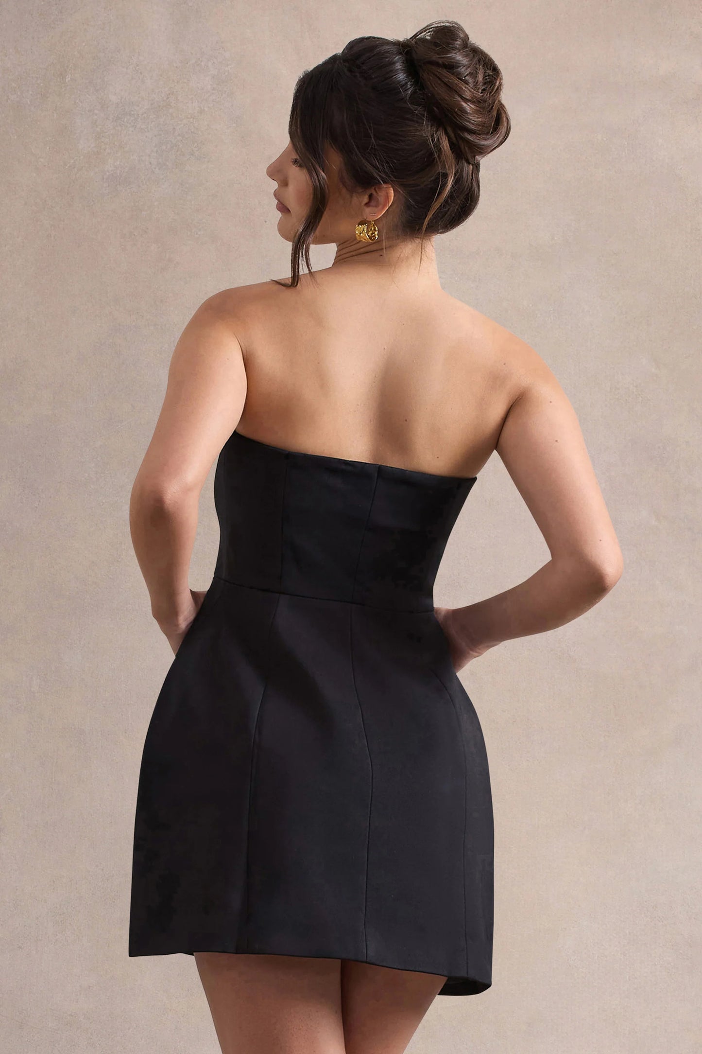 Anniston Black Bandeau Tailored Buttoned Mini Dress