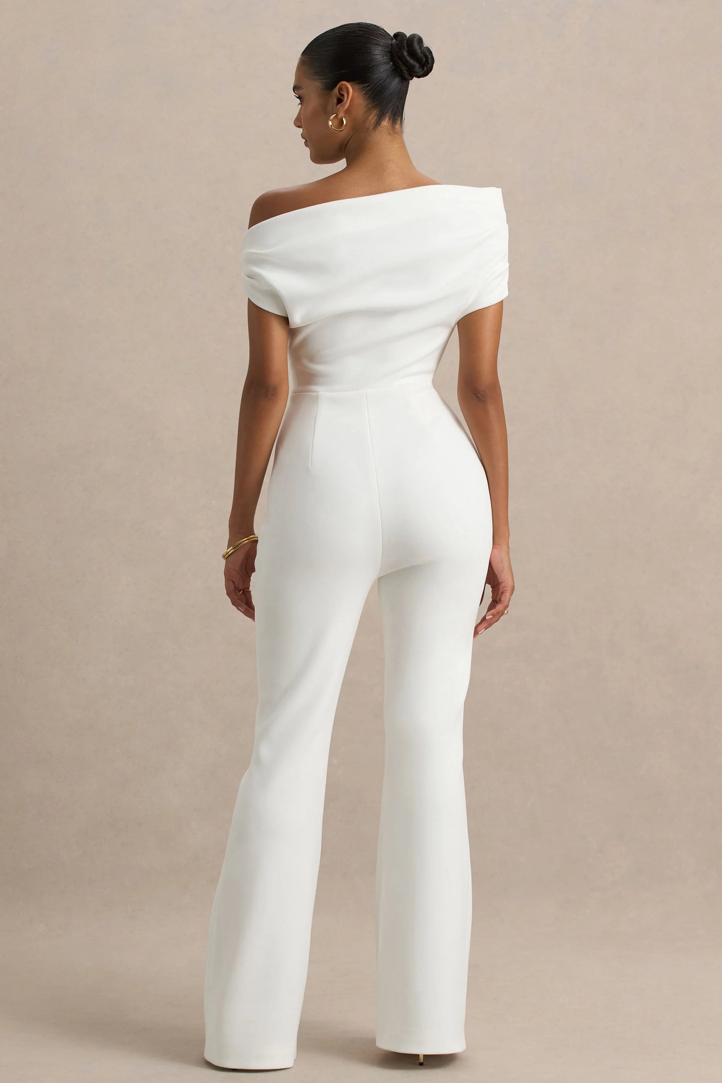 Alexandra White Asymmetric Draped Jumpsuit