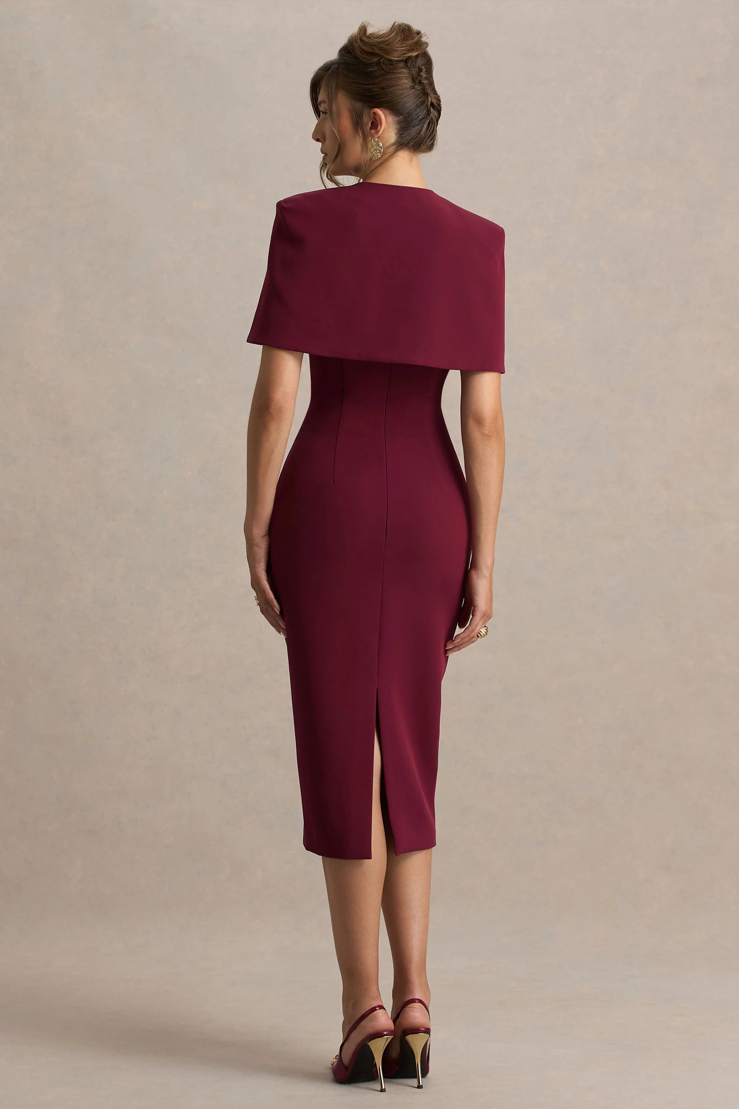Baylor Burgundy Midi-Dress With Removable Cape