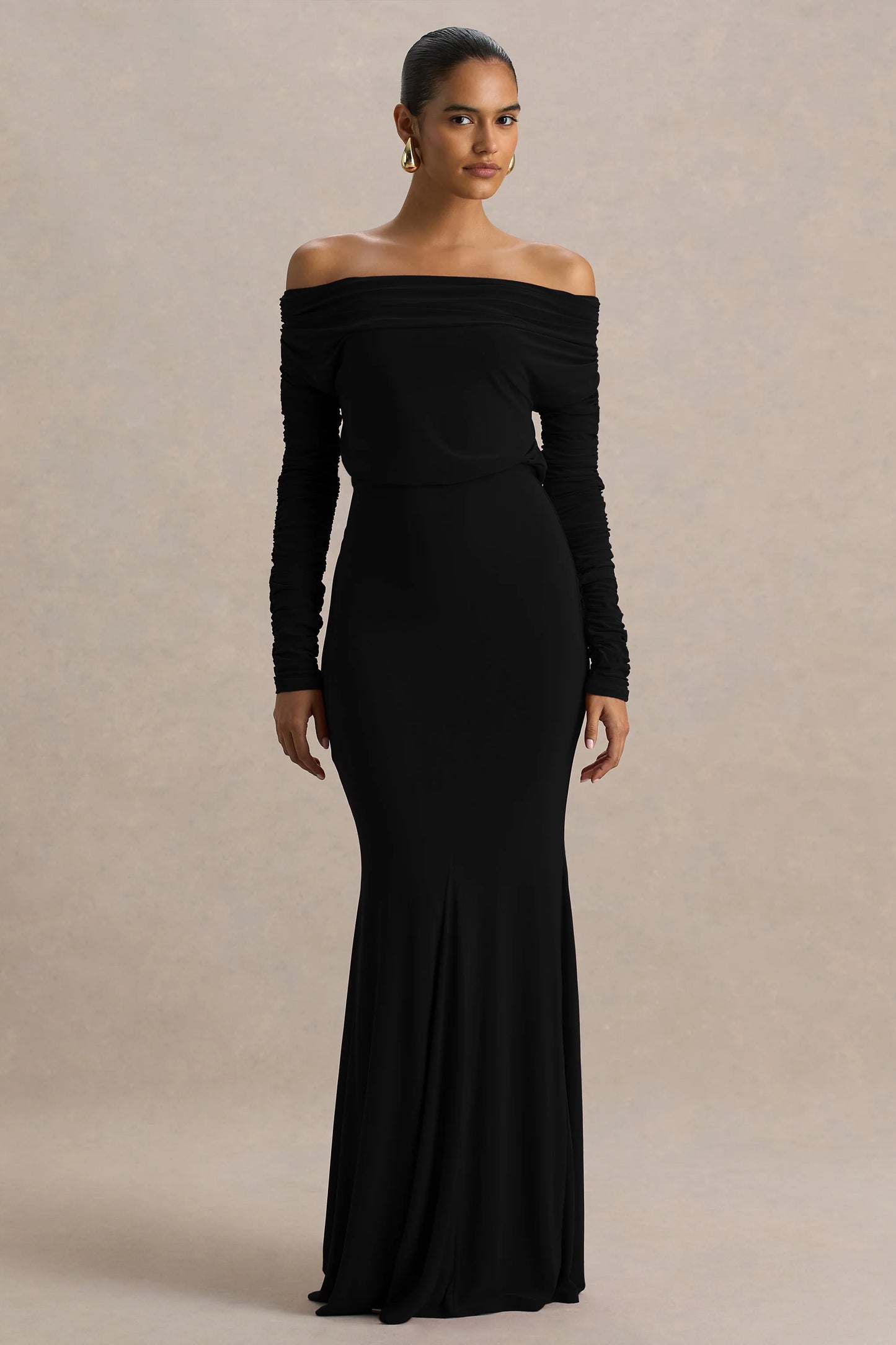 Cilla Black Bardot-Neck Maxi Dress With Ruched Detailing