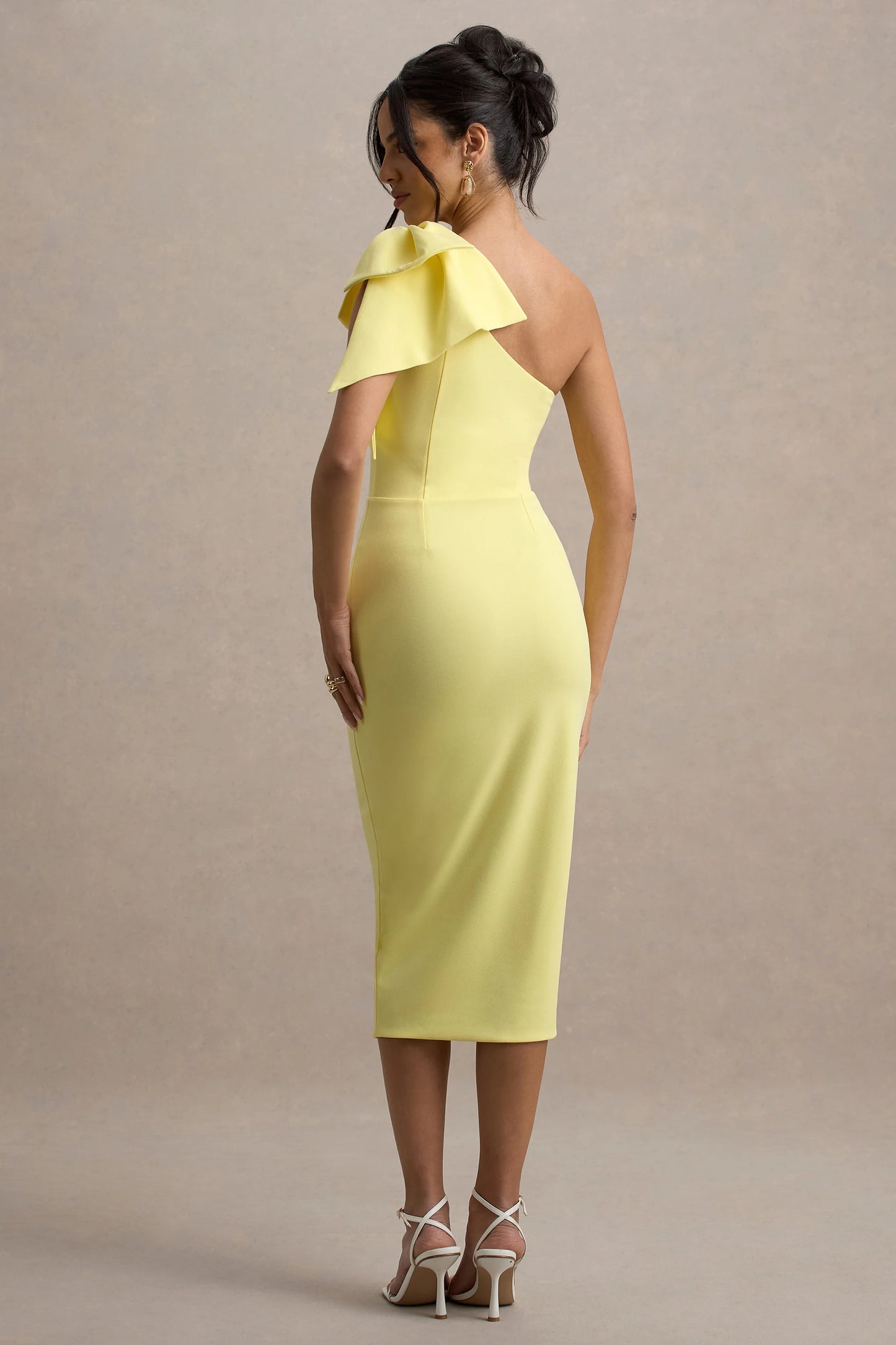 Ambretta Lemon One-Shoulder Midi Dress With Bow