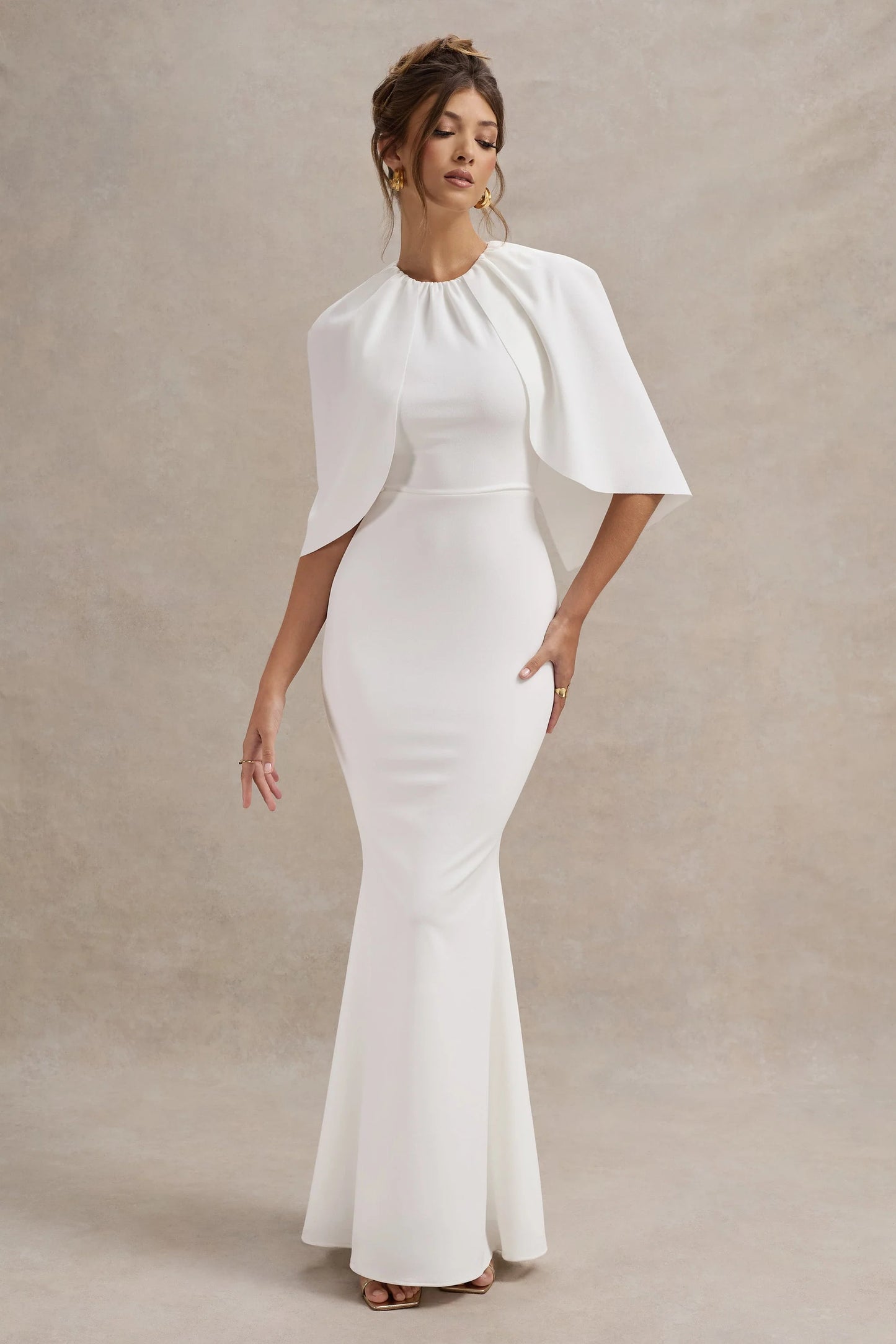 Kianne White Draped Short-Sleeve Maxi Dress