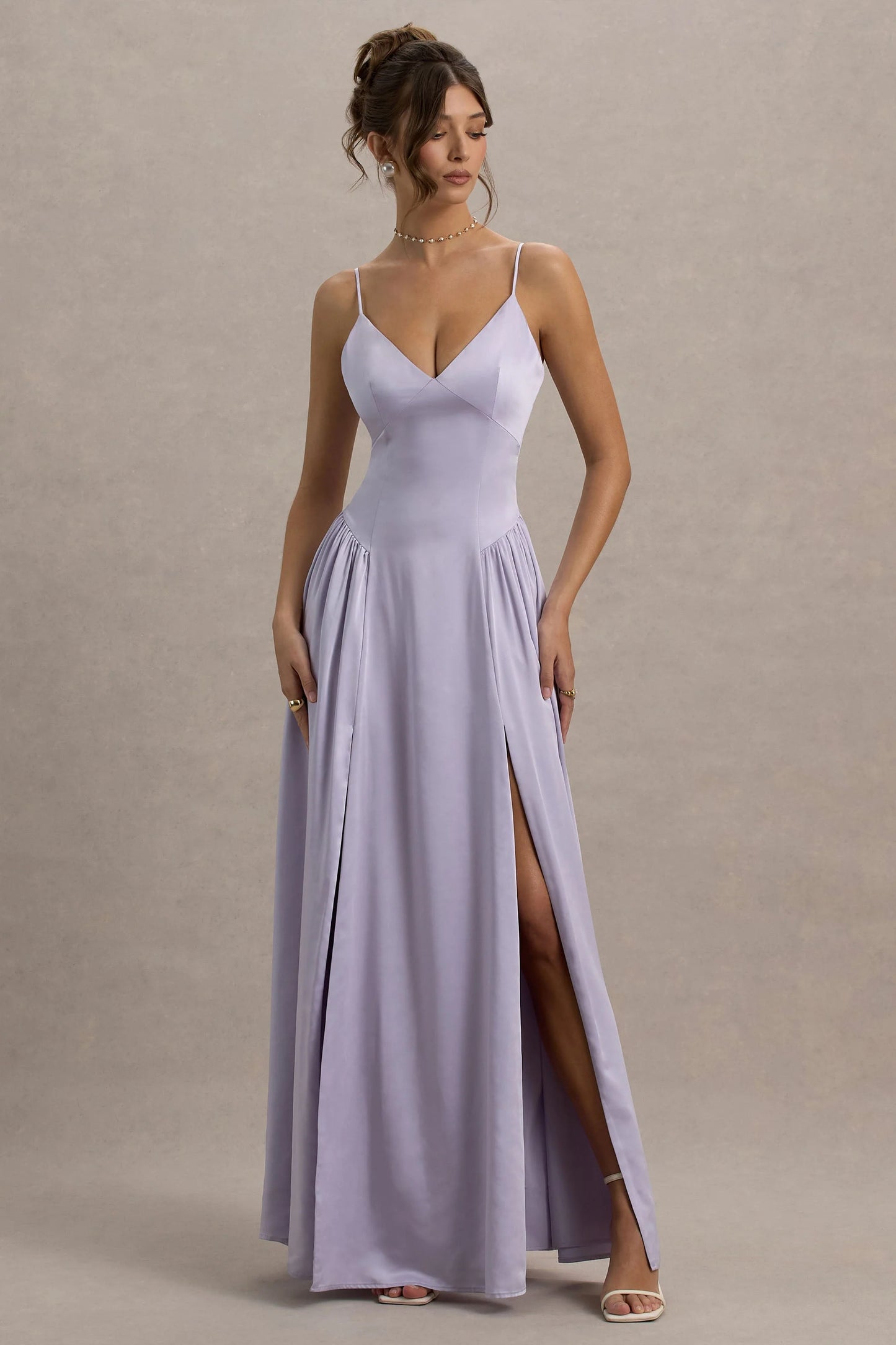 Jonas Lilac Plunge-Neck Maxi Dress With Cami Straps