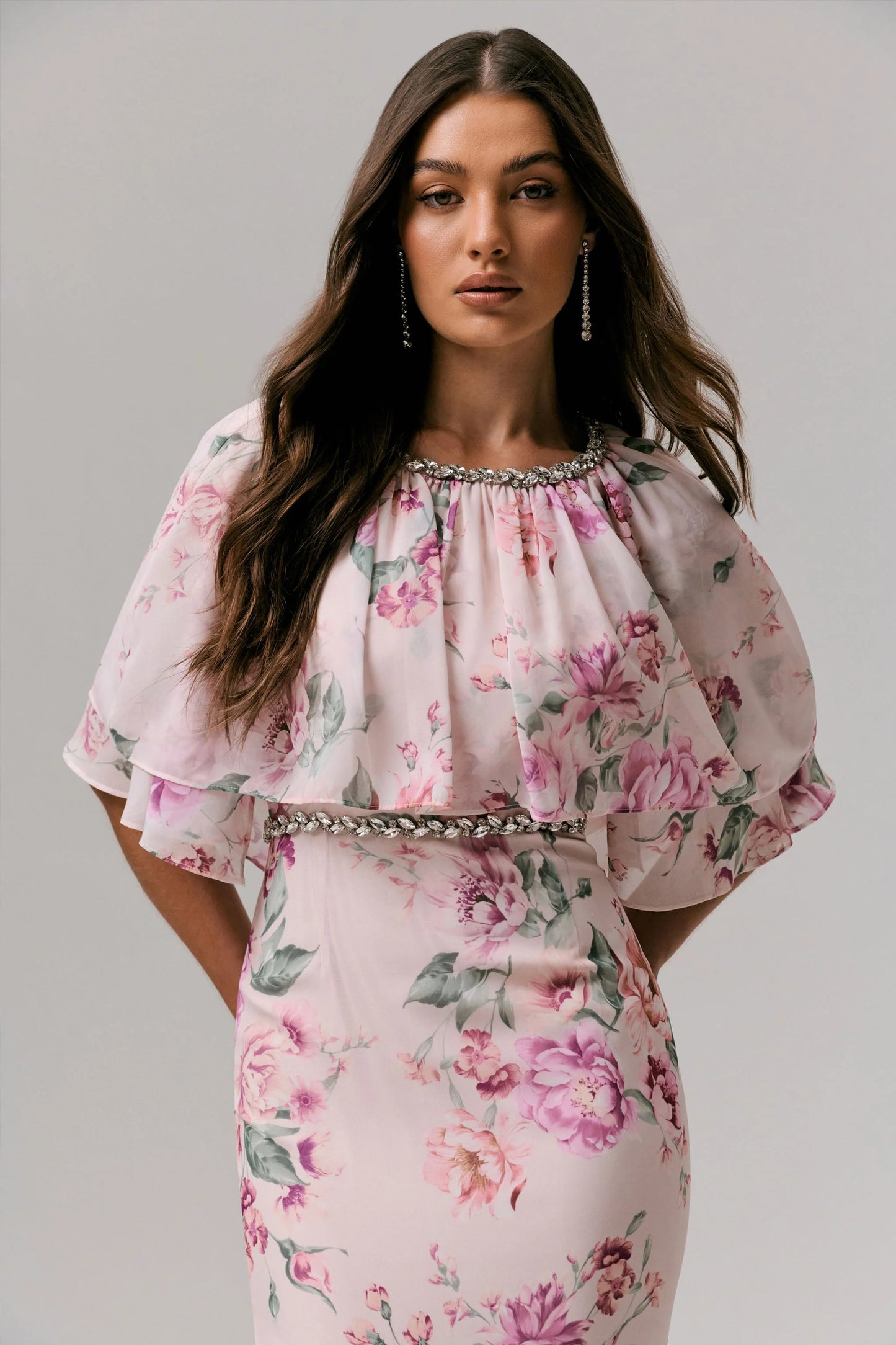 Never Let Go Pink Floral Print Chiffon Maxi Dress With Tiered Hem