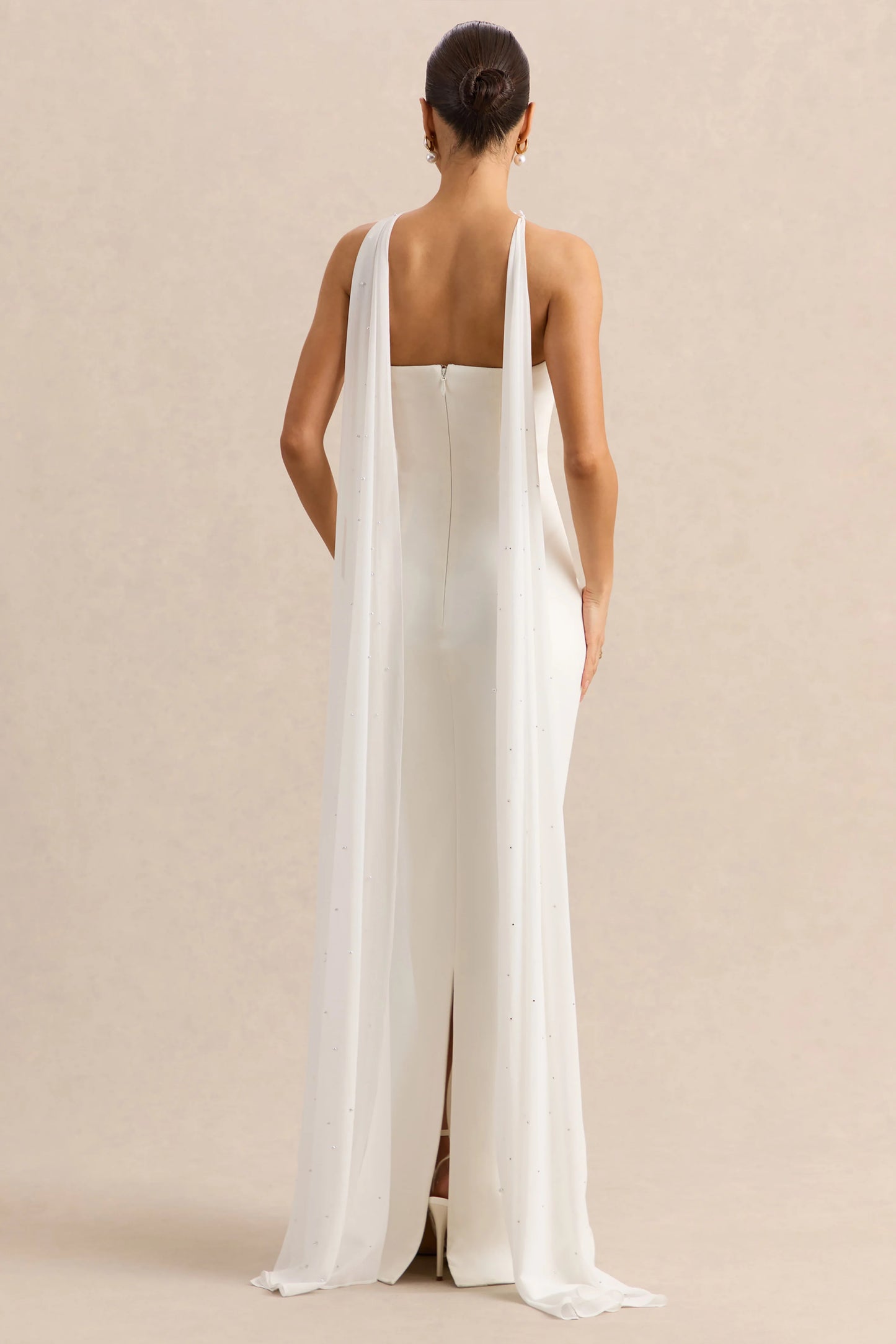 Alina White Bandeau Maxi-Dress With Cape