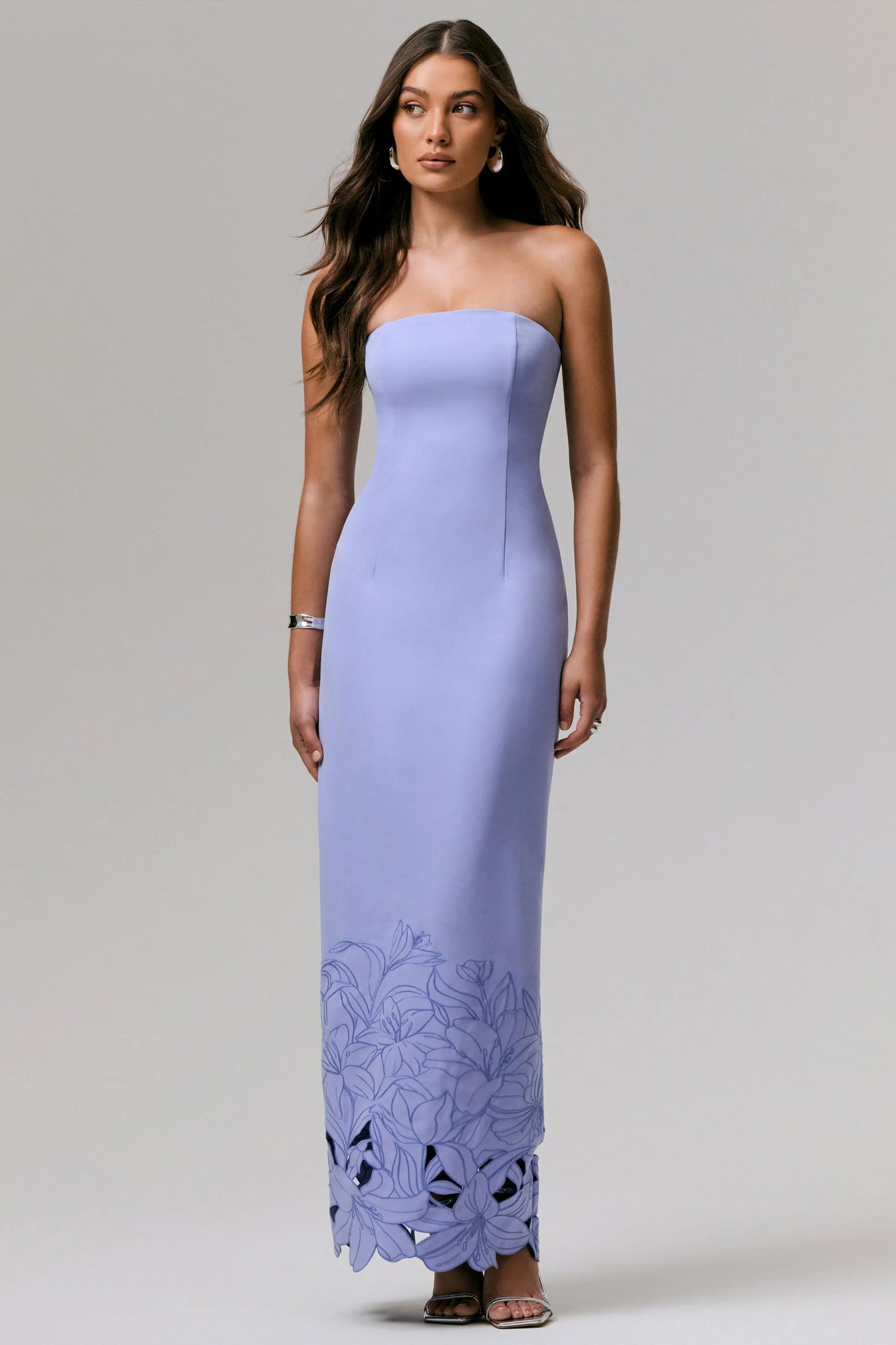 Samara Purple Bandeau Maxi Dress With Cut-Out Crochet Hem
