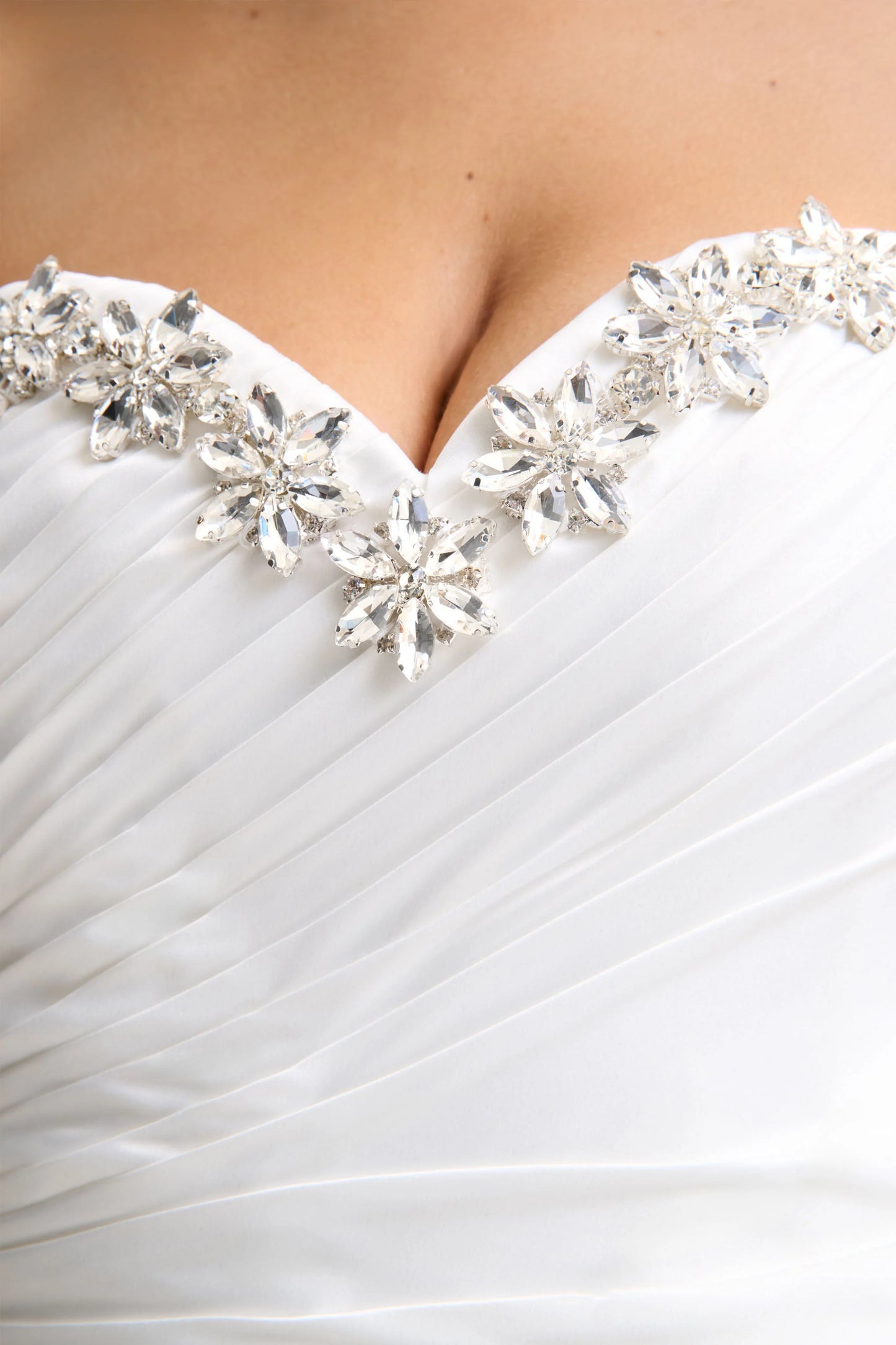 Ambria White Satin Hand-Embellished Sweetheart-Neck Corset Top