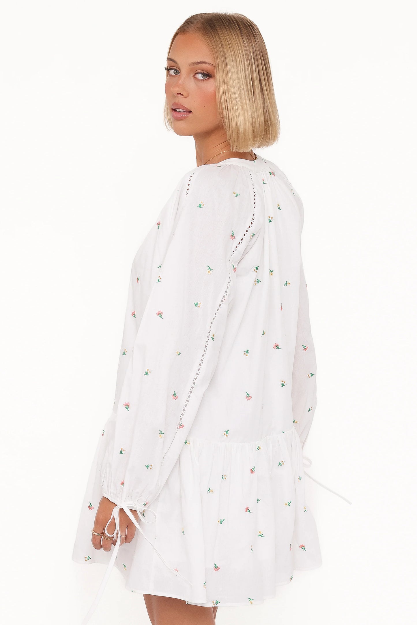 Hart Long Sleeve Mini Dress - White Floral