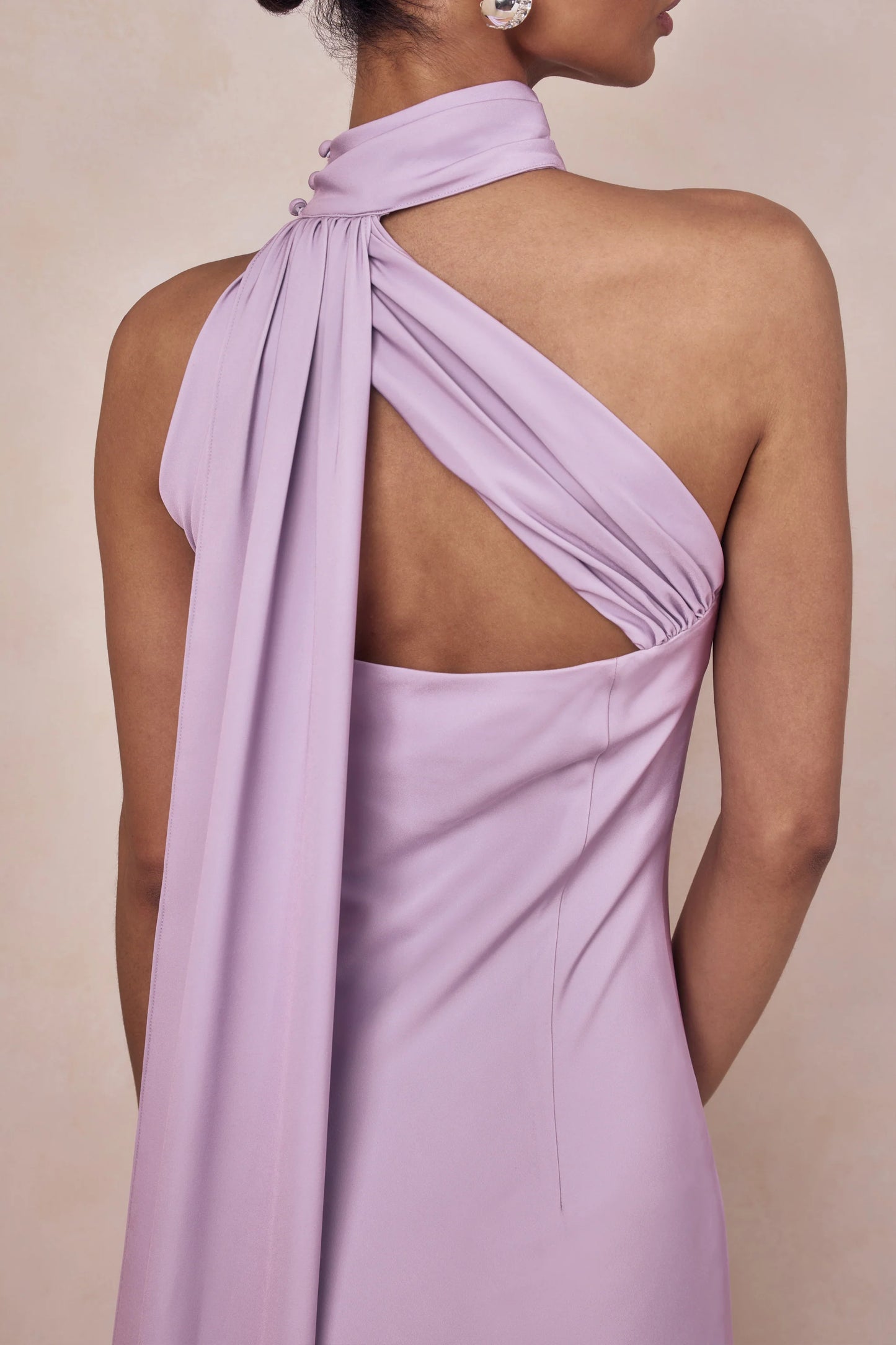 Cara Lilac Matte Satin High-Neck Maxi Dress