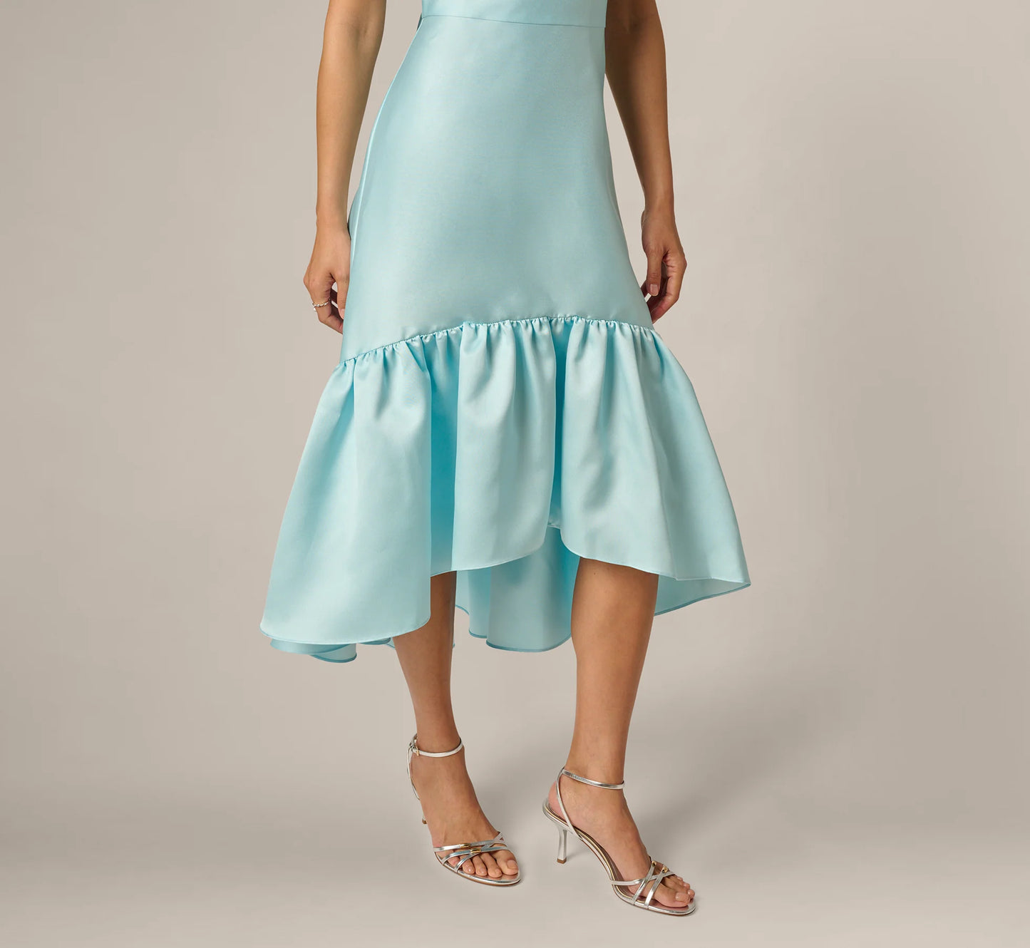 High Low Ruffle Midi Dress In Clear Sky
