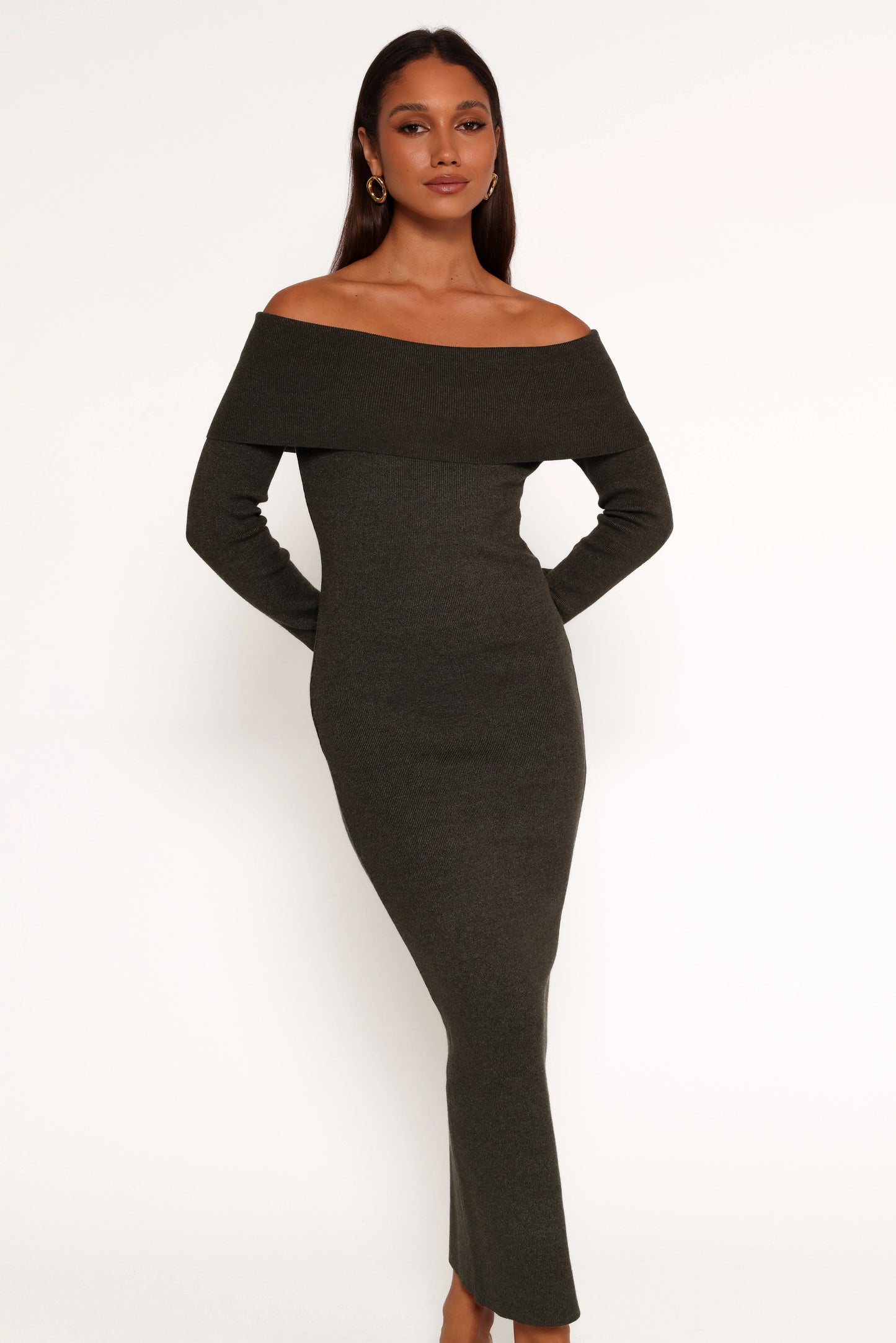 Archie Off The Shoulder Midi Dress - Olive