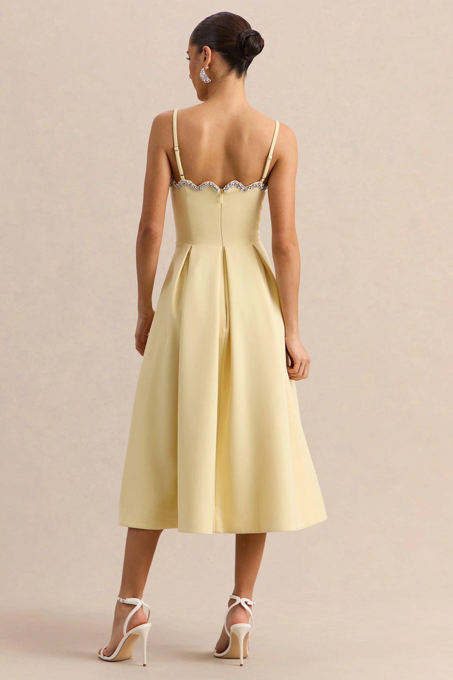 Evoria Lemon Scalloped Square-Neck Midi Dress