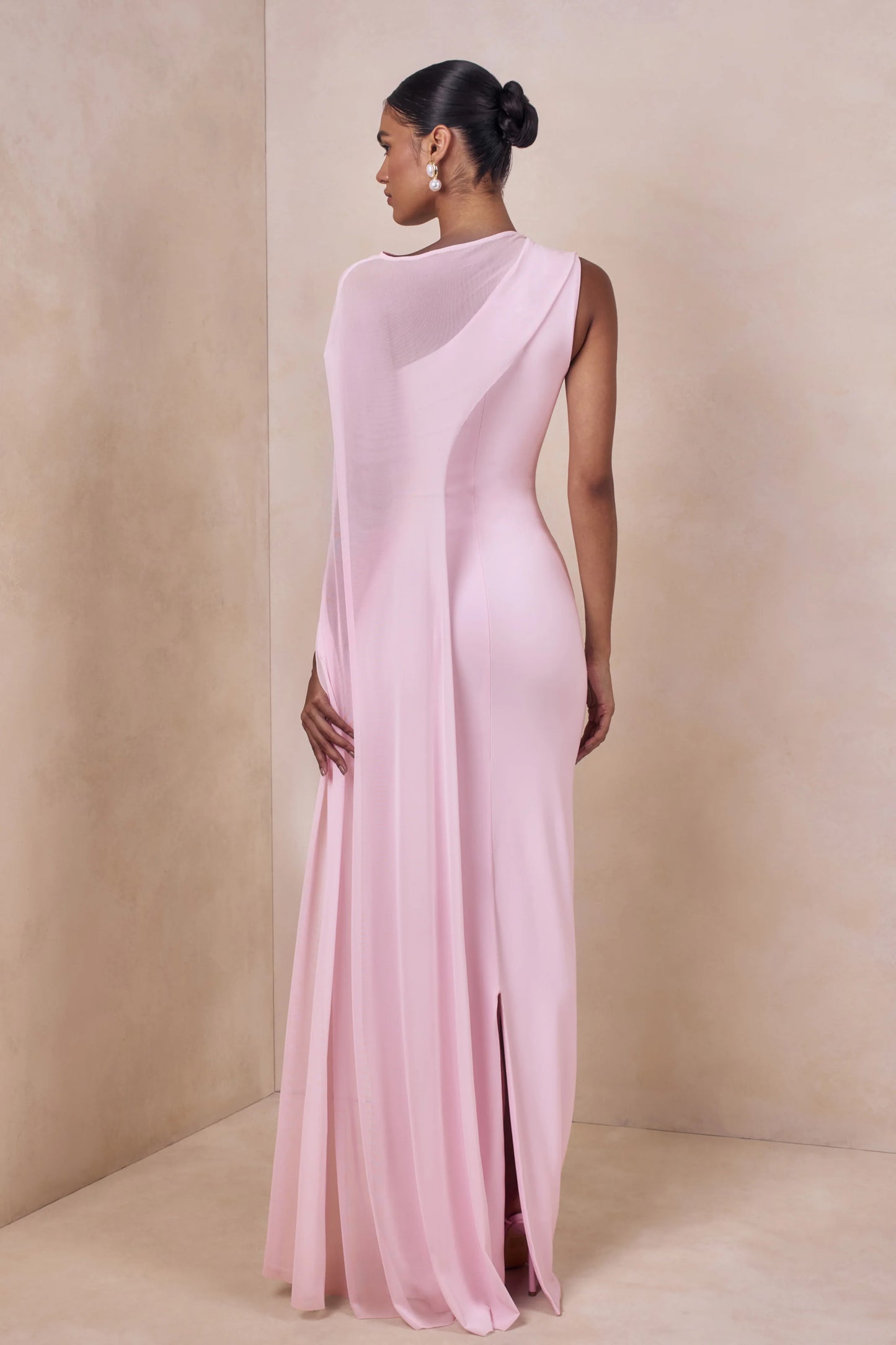 Mirelle Light Pink Boat-Neck Maxi Dress With Cape-Sleeve