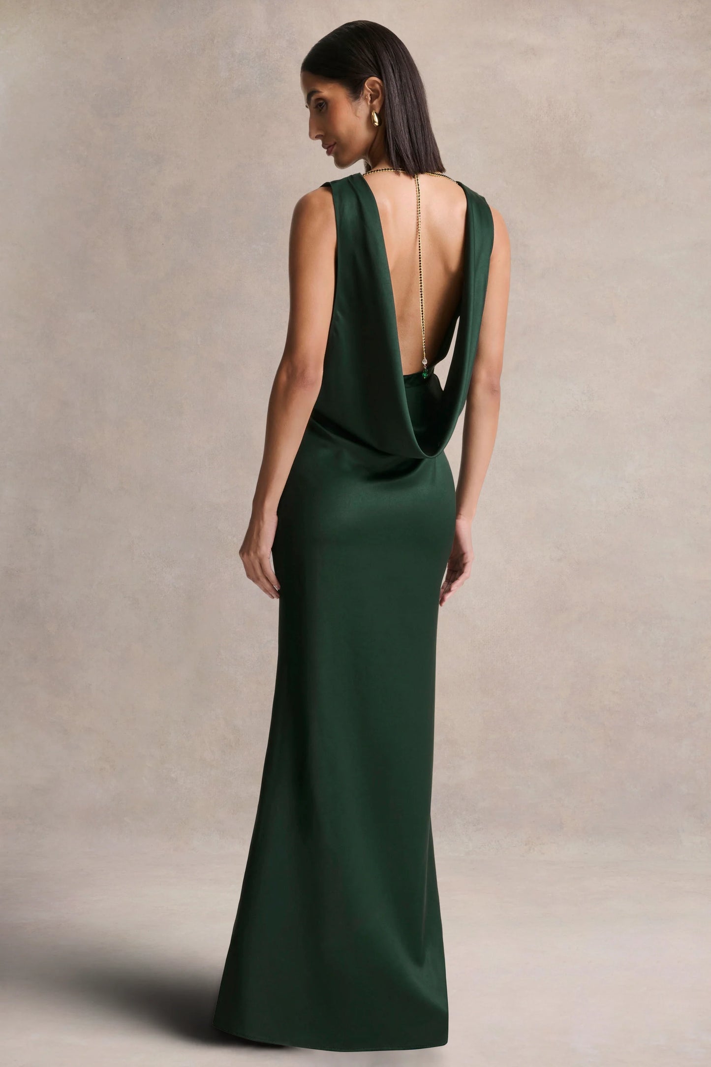 Stacey Dark Green Slashed-Neck Maxi Dress With Open-Back And Embellished Detail