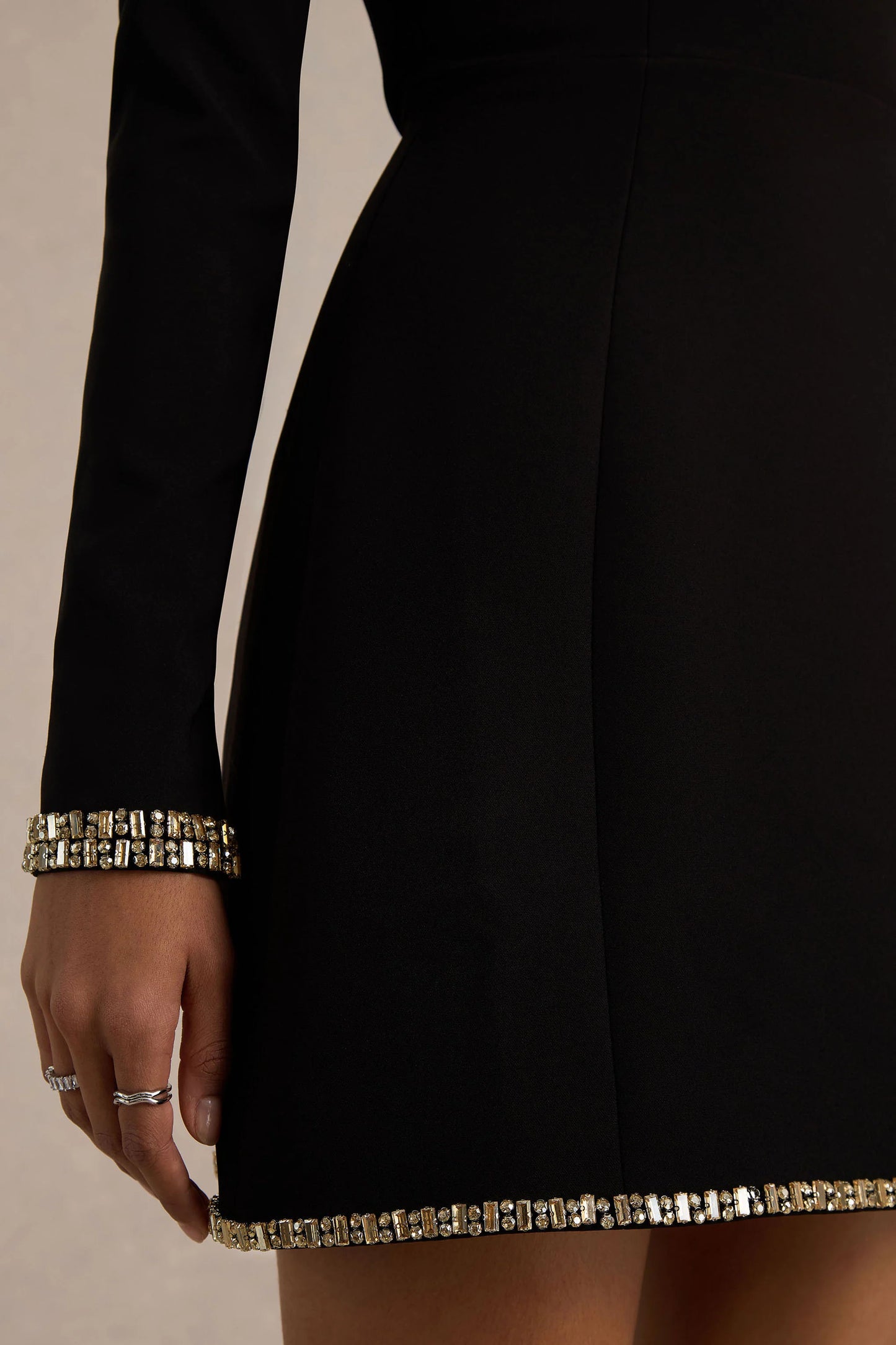 Caia Black Embellished Square-Neck Mini Dress