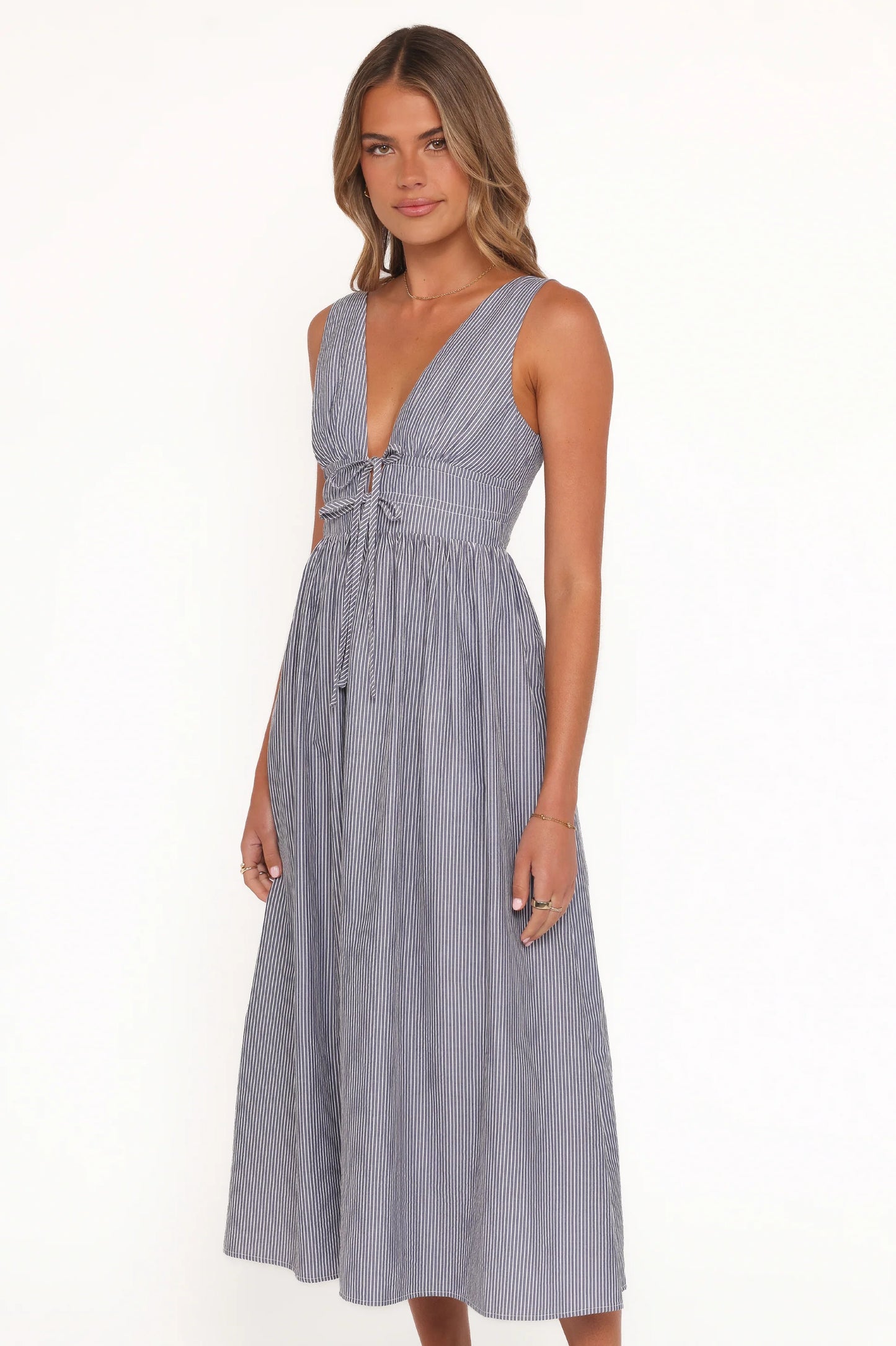 Annora Midi Dress - Navy Pinstripe