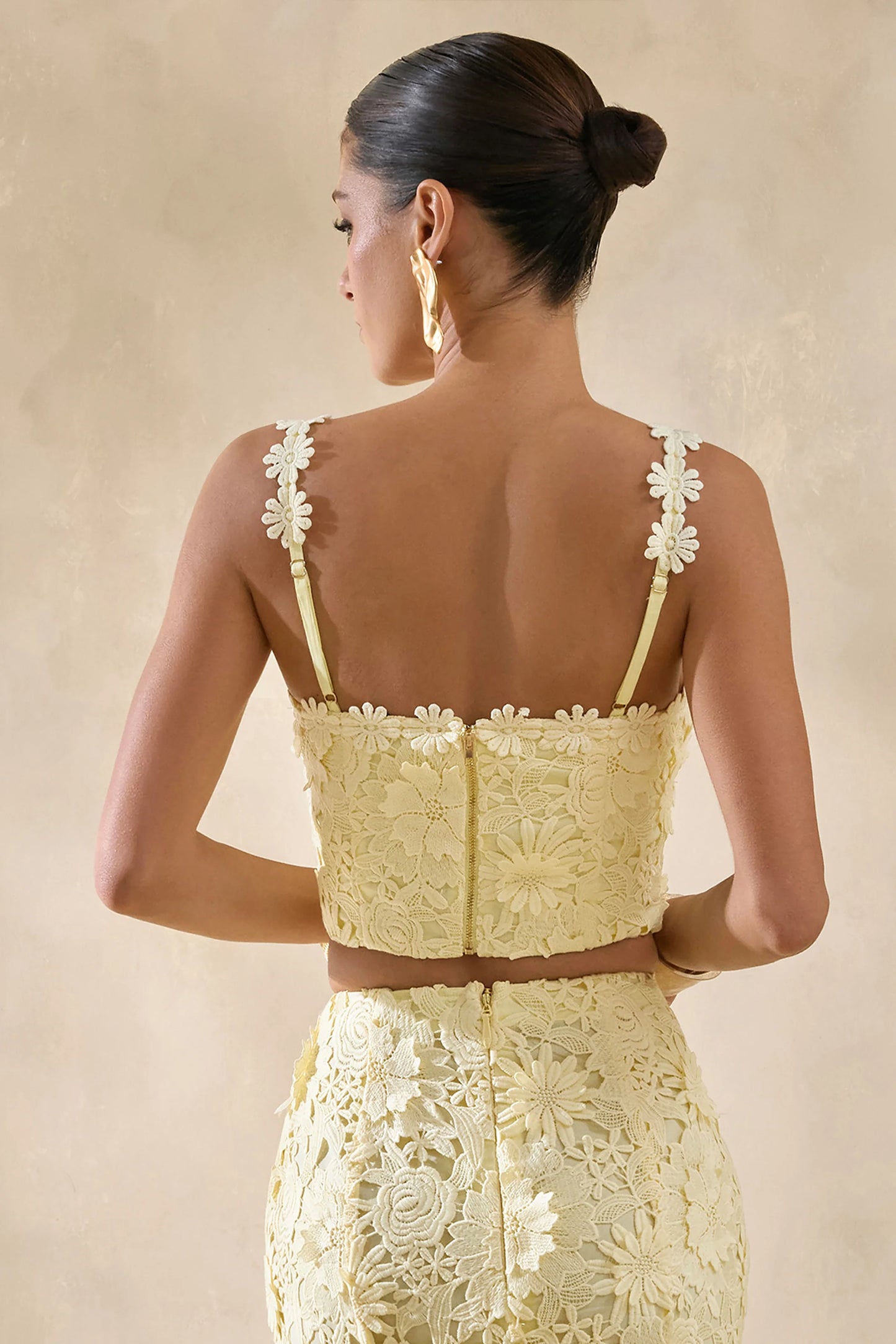 Blythe Lemon Lace Square-Neck Crop-Top