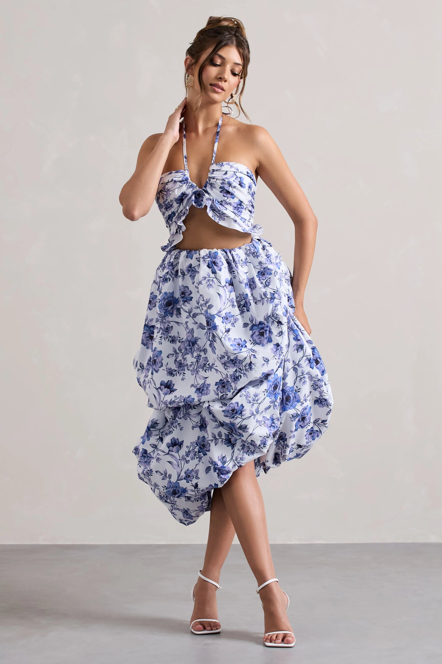 Make Waves Floral Print Volume High-Low Midi Skirt