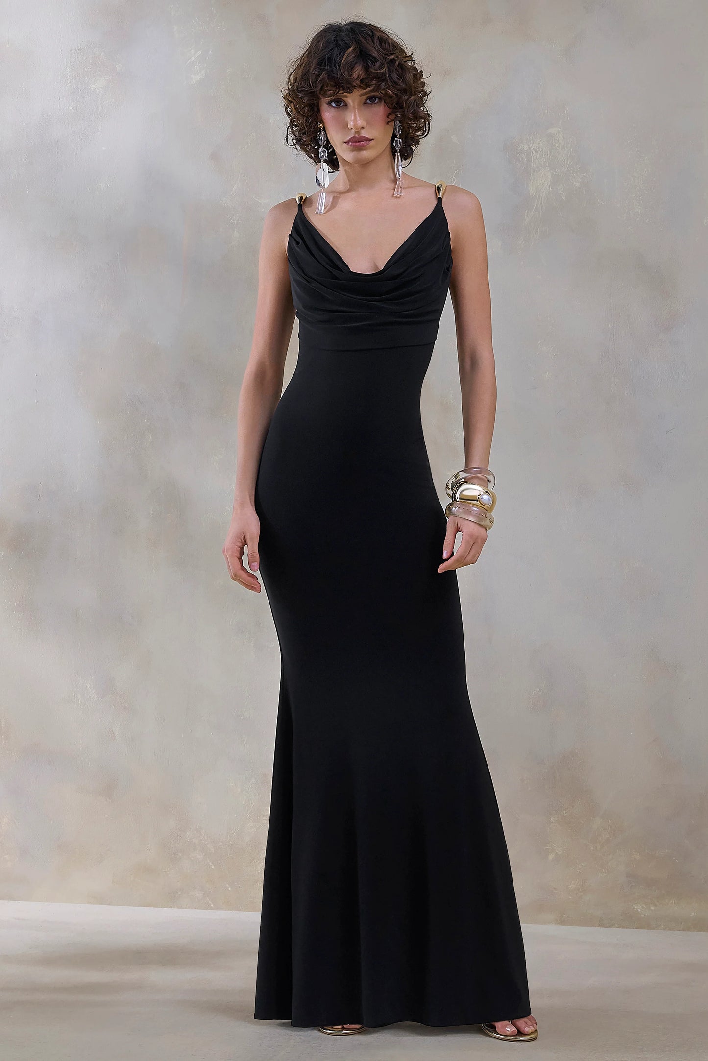 Iridessa Black Plunge-Neck Maxi Dress