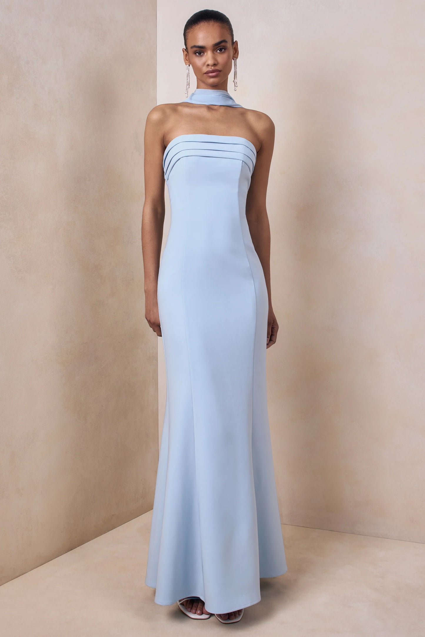 Nerissa Light Blue Bandeau Maxi Dress With Scarf