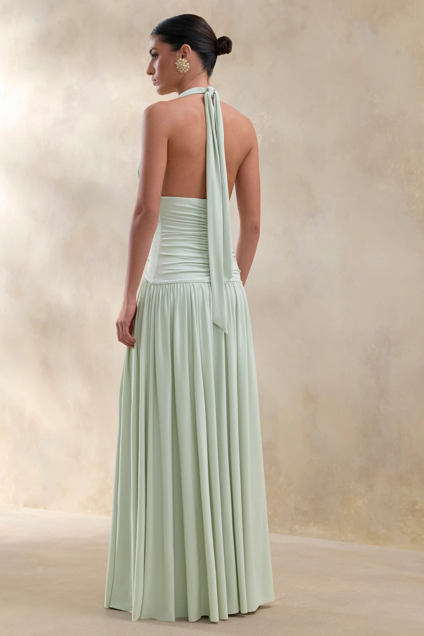 Bettina Sage Plunge-Neck Maxi Dress With Gathered-Detailing