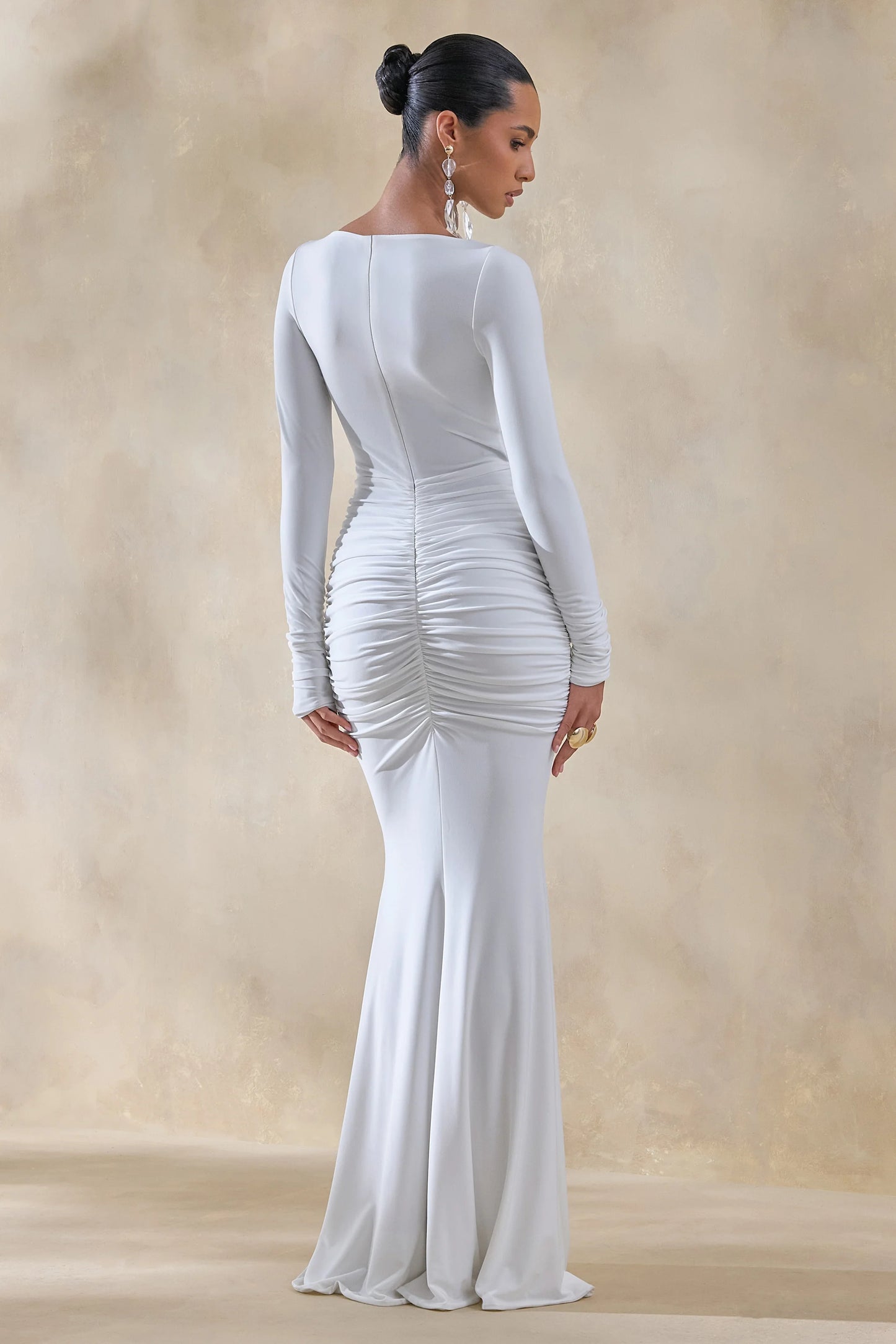 Liatris White Wide-Neck Maxi-Dress With Gathered-Detailing