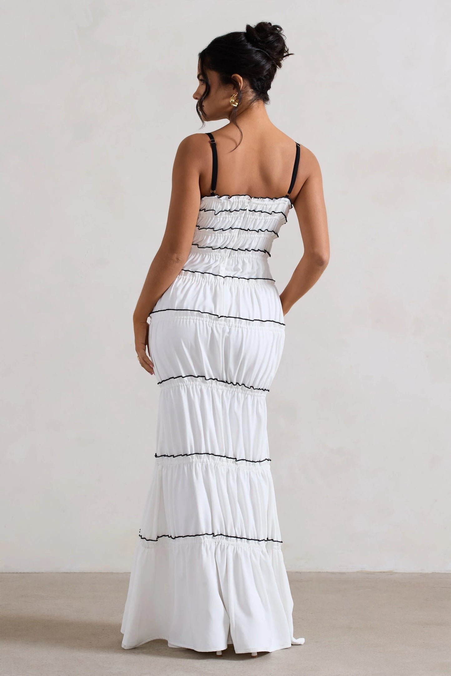 Summer Breeze White Strappy Gathered Tiered Maxi Dress