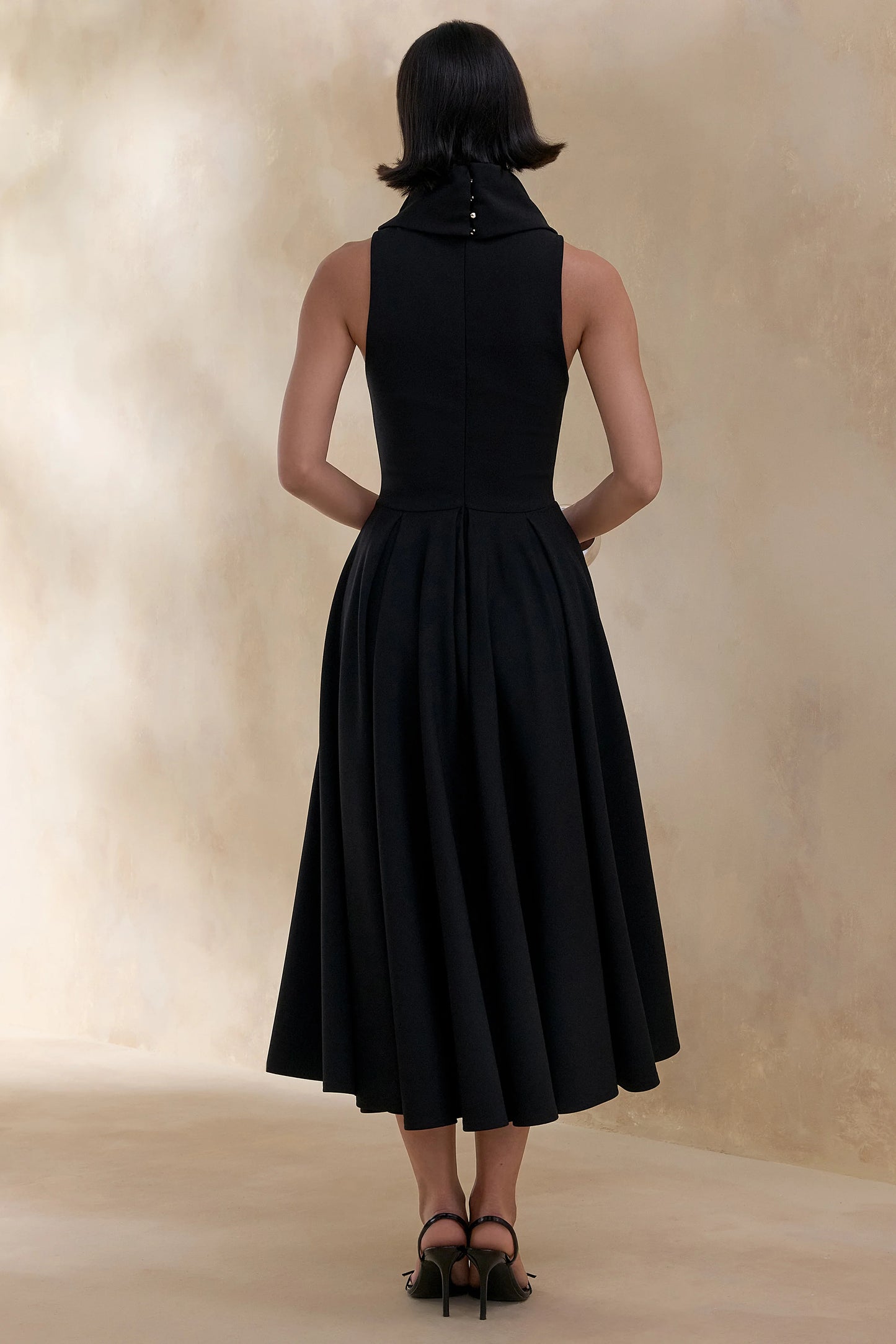 Exclusivity Black High-Neck Midi Dress