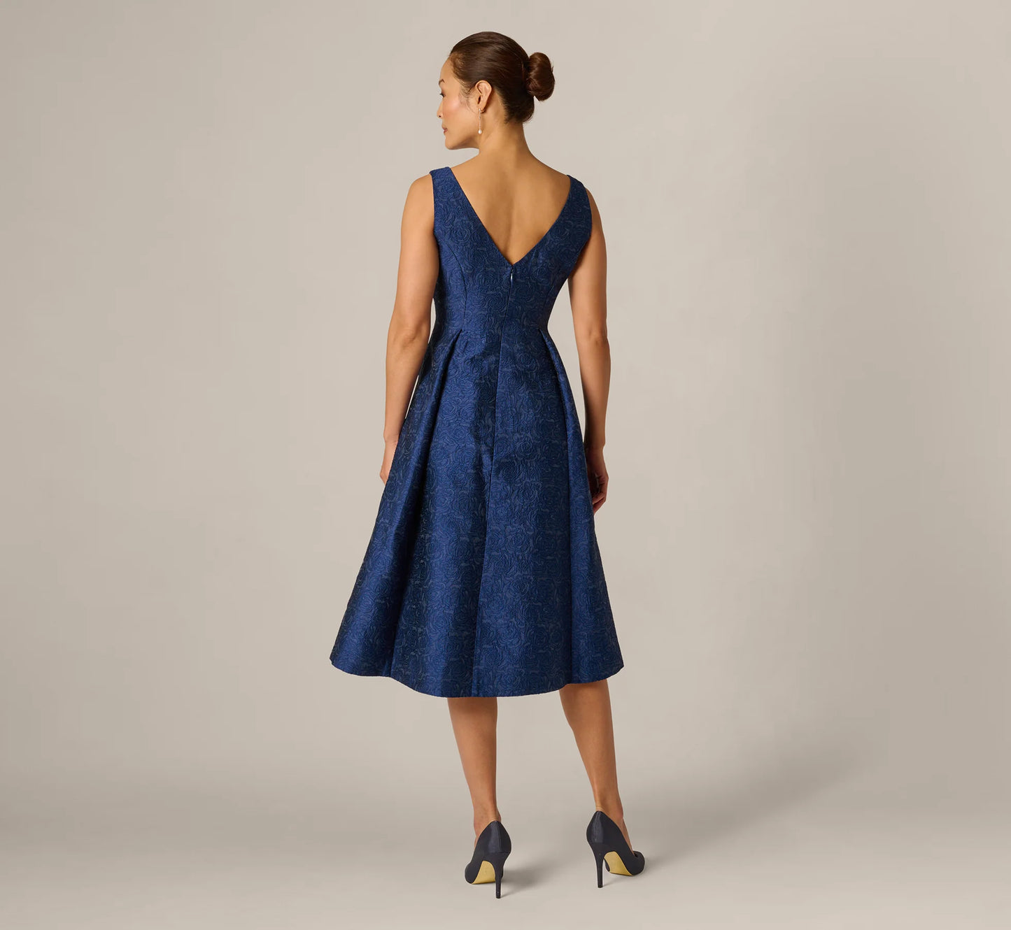 Jacquard Floral Beaded Fit And Flare Midi Dress In Midnight Multi