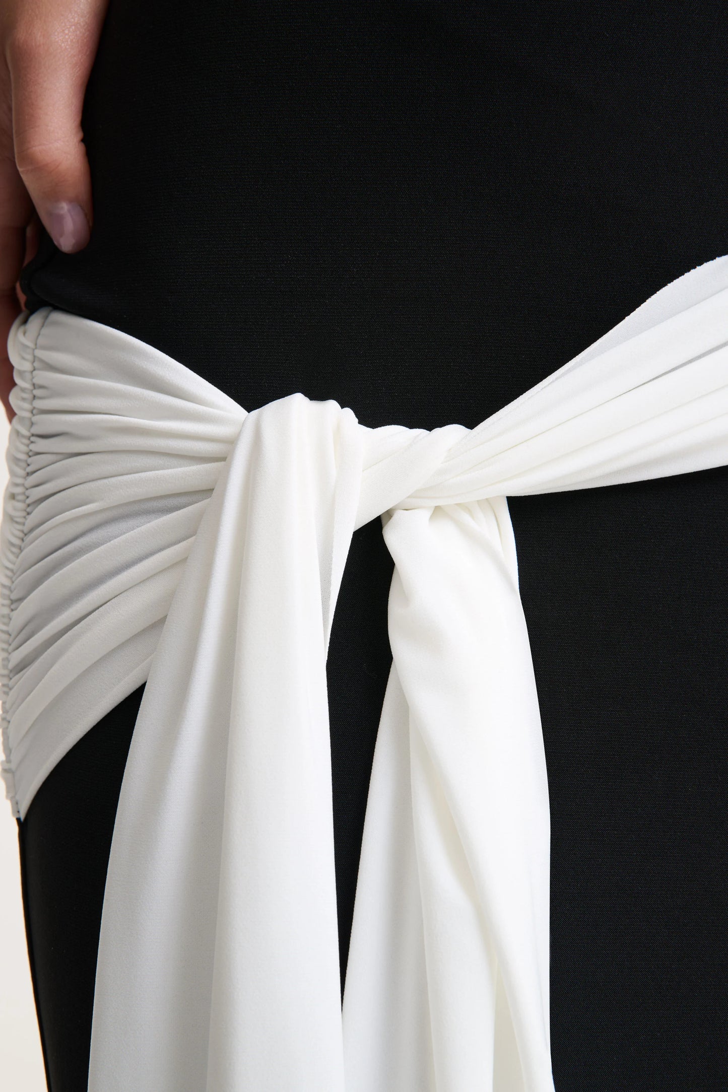 Dorinda Black And White High-Neck Maxi Dress With Drape And Scarf-Detail