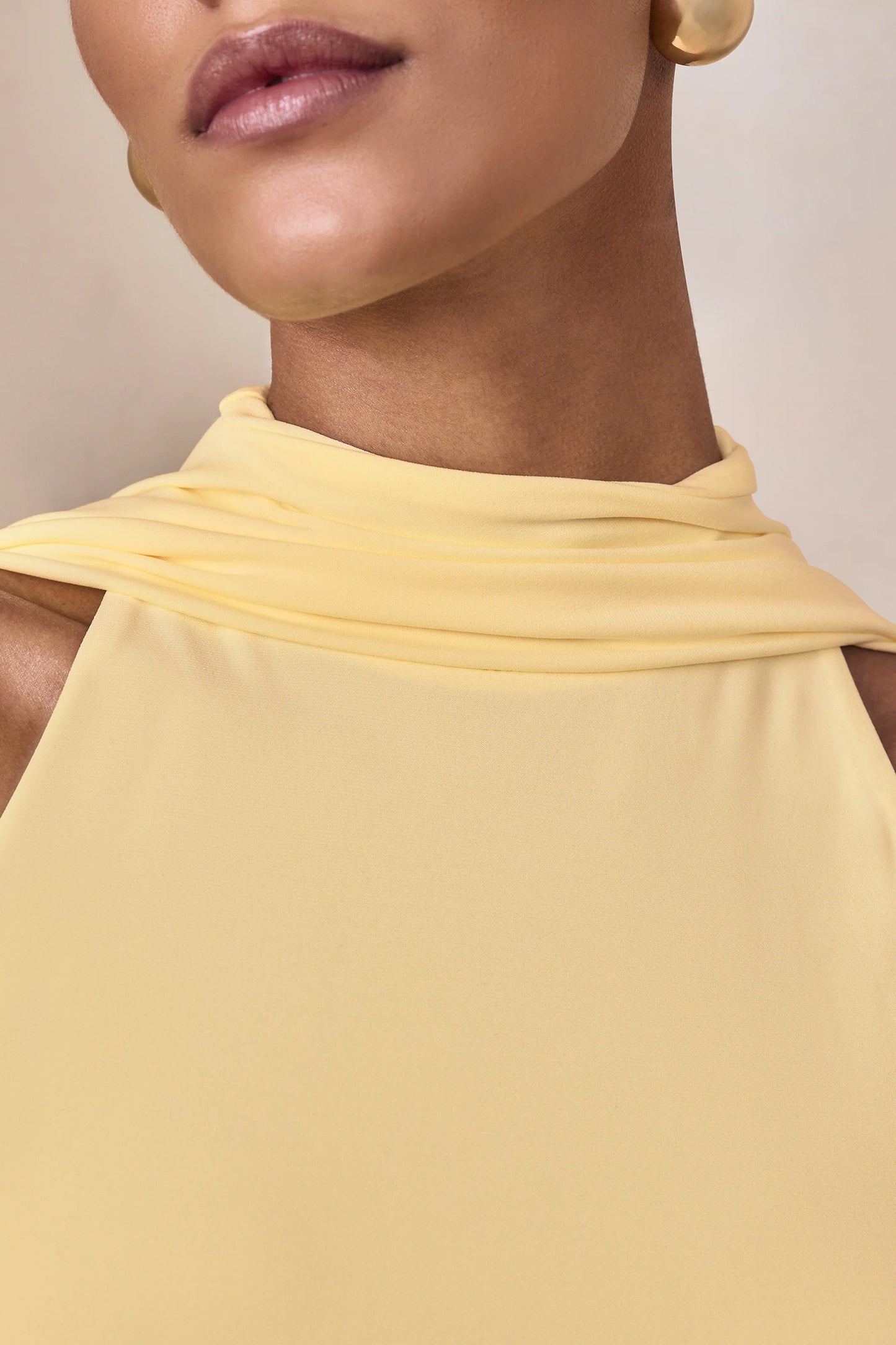Cordy Lemon High-Neck Maxi Dress With Cape