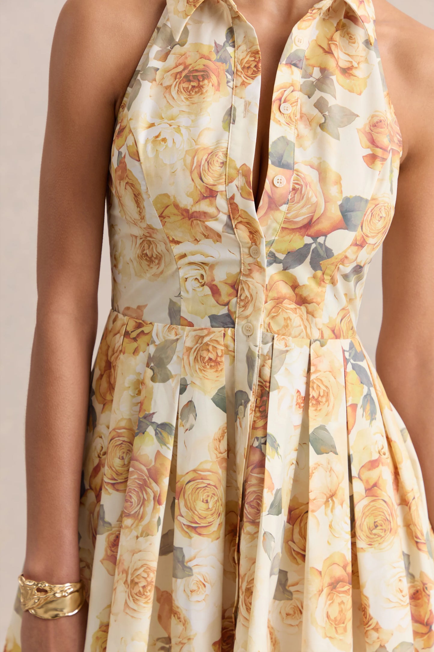 Paulie Lemon Rose Print Poplin Skater Mini Dress