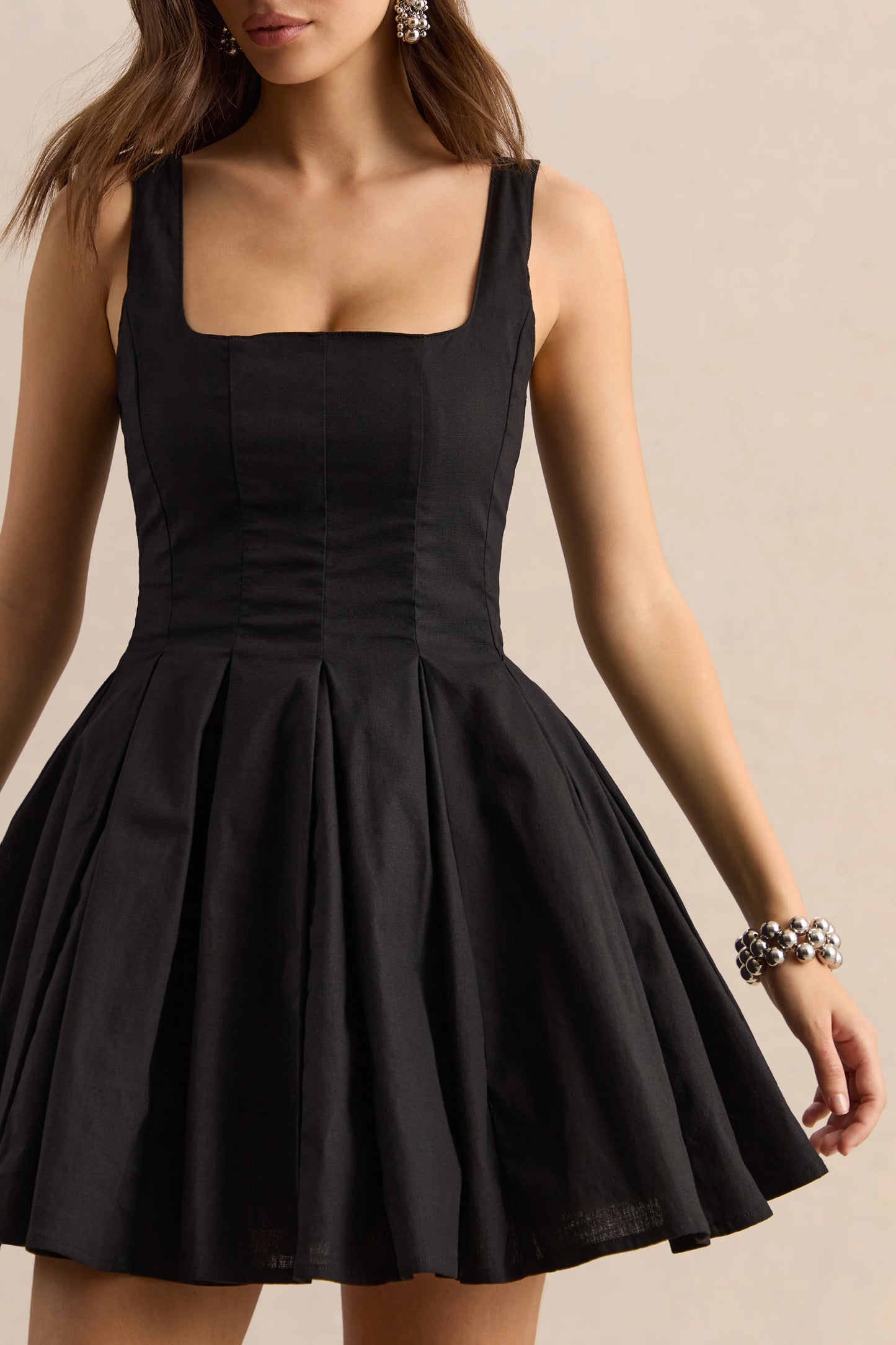 Brioria Black Square-Neck Skater Mini Dress