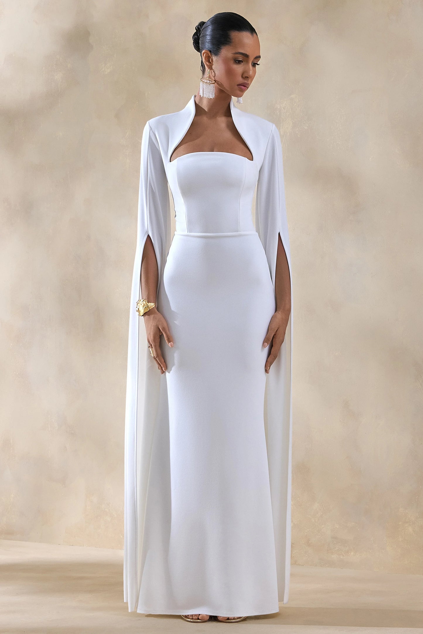Esme White Square-Neck Maxi Dress With Cape Sleeves