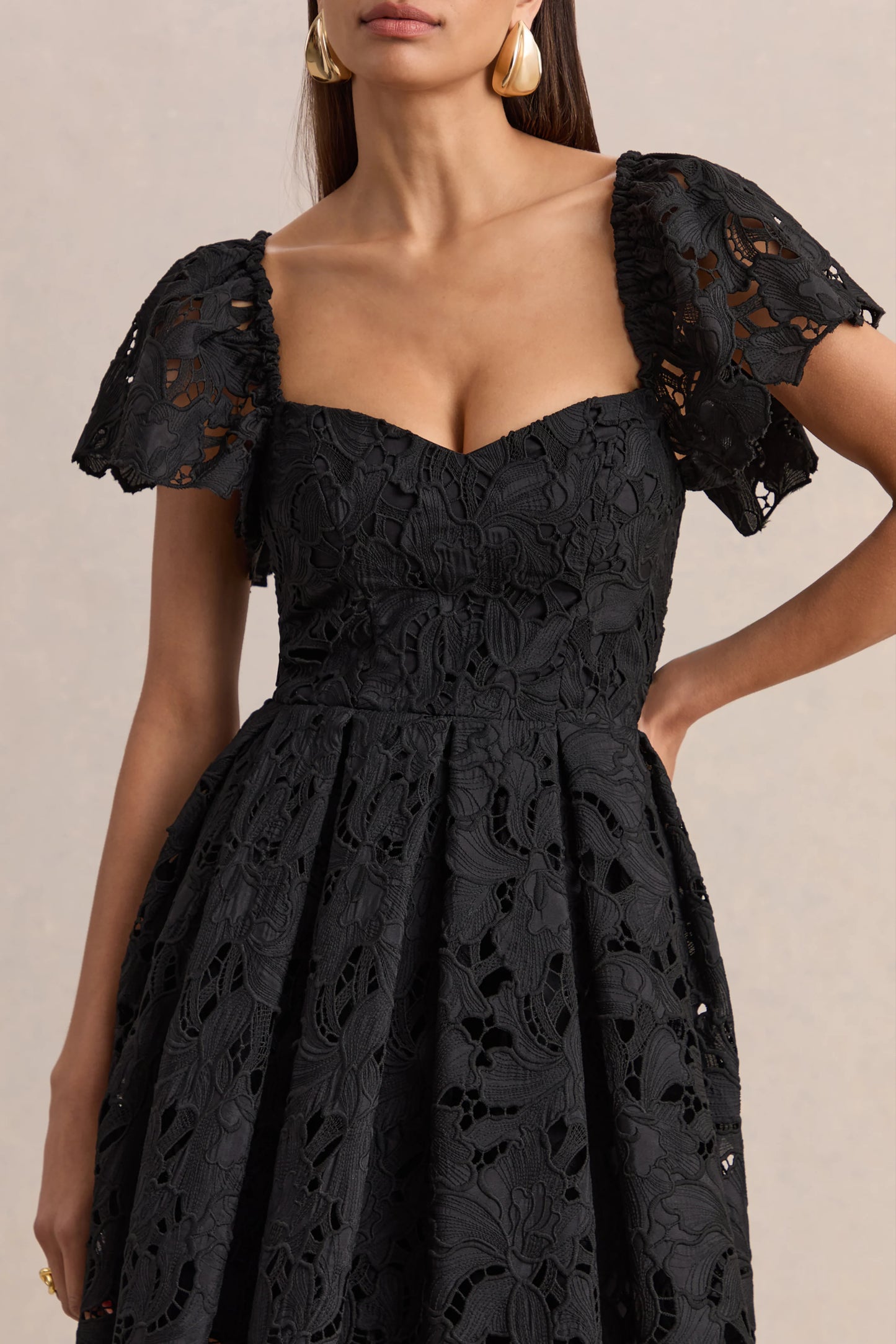Vivi Black Lace Sweetheart-Neck Mini Dress