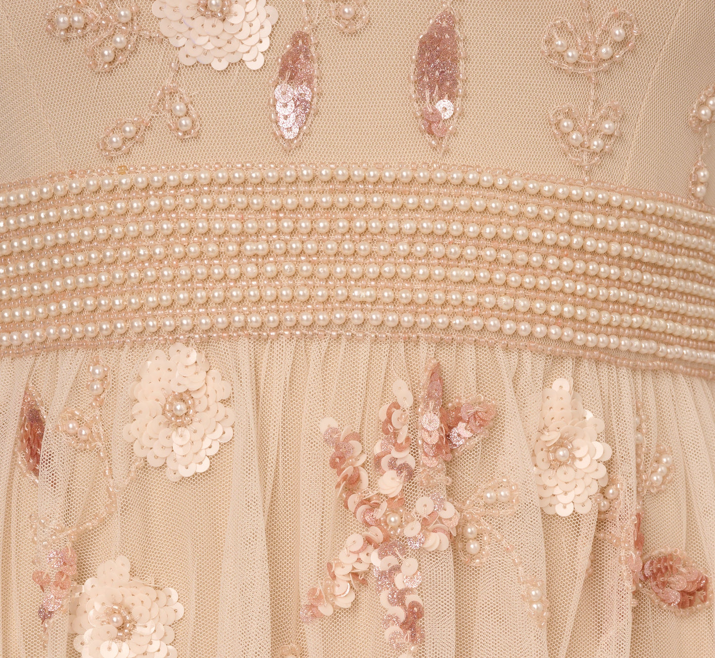 Cap Sleeve Pearly Sequin Cocktail Dress In Pale Pink