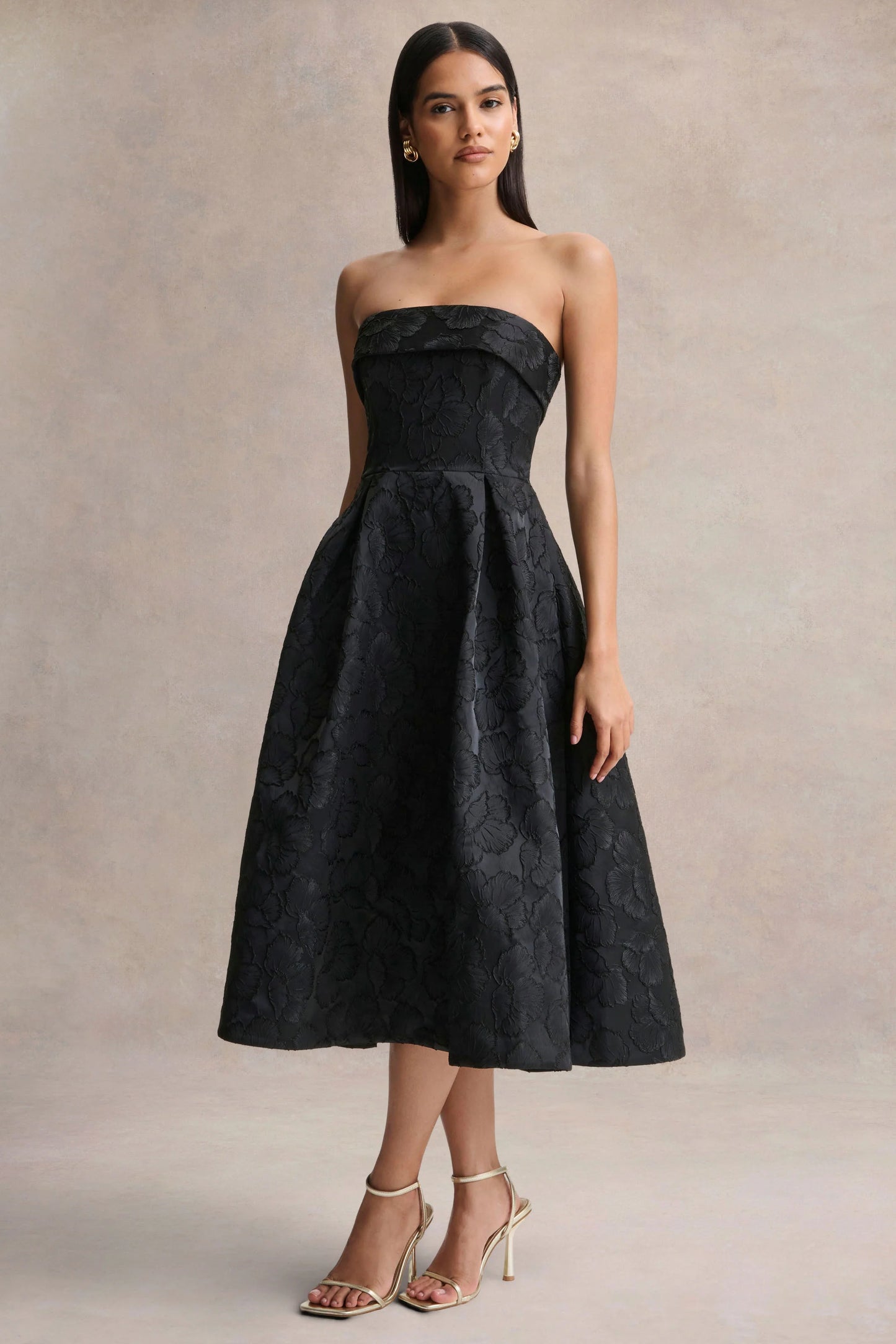 Zuma Black Metallic Jacquard Strapless Midi Dress