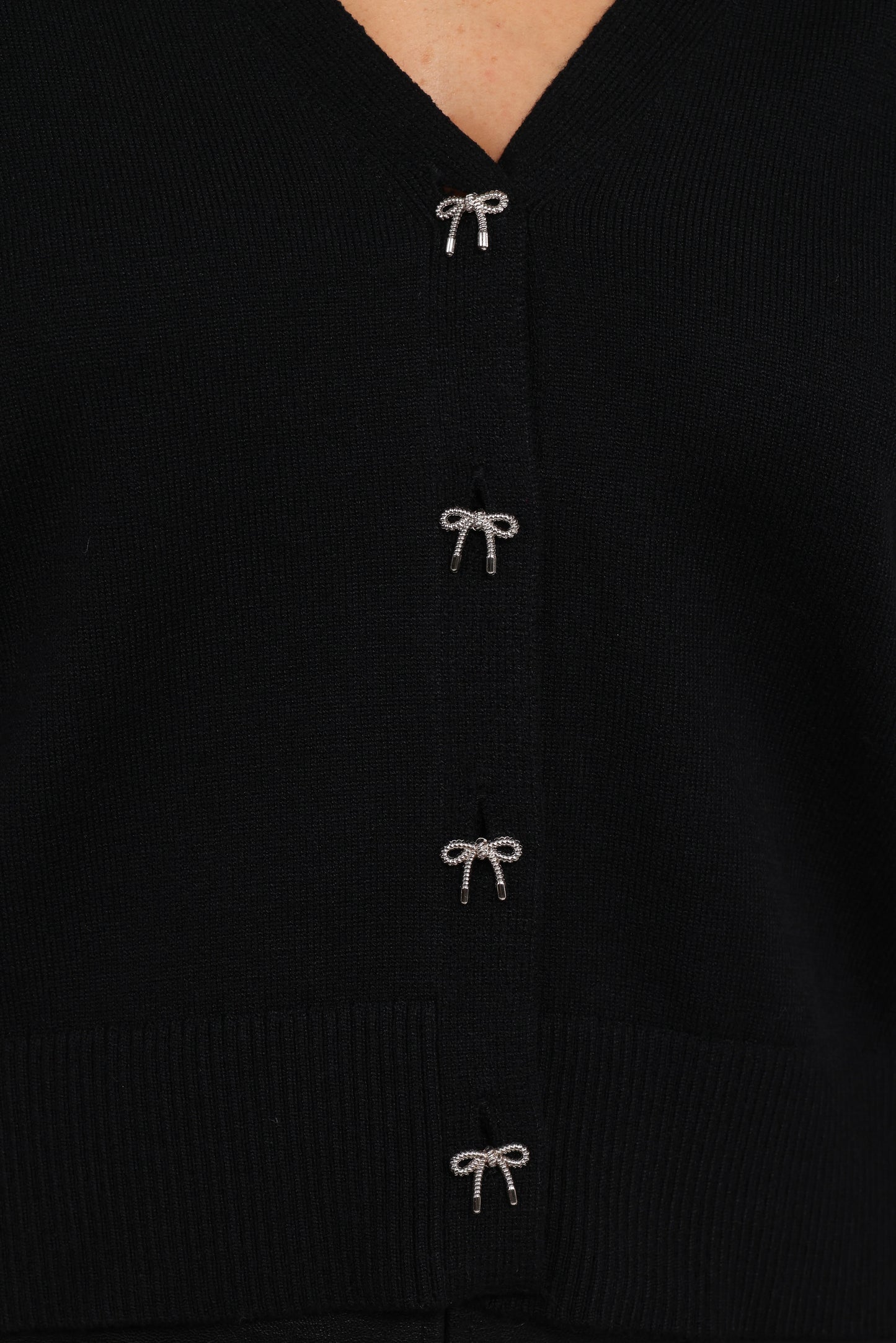 Josey Bow Button Cardigan - Black