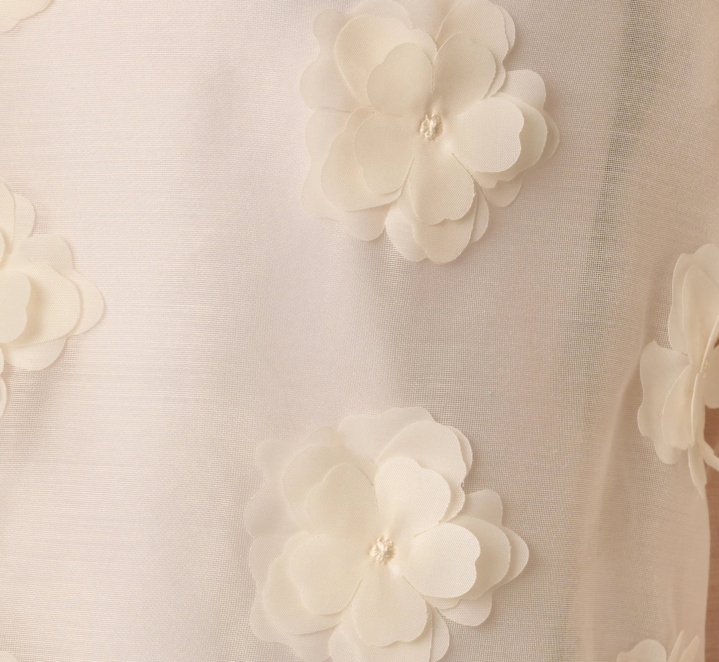 Long Sleeve Sheer 3D Floral Petal Blouse In Cream Frosting