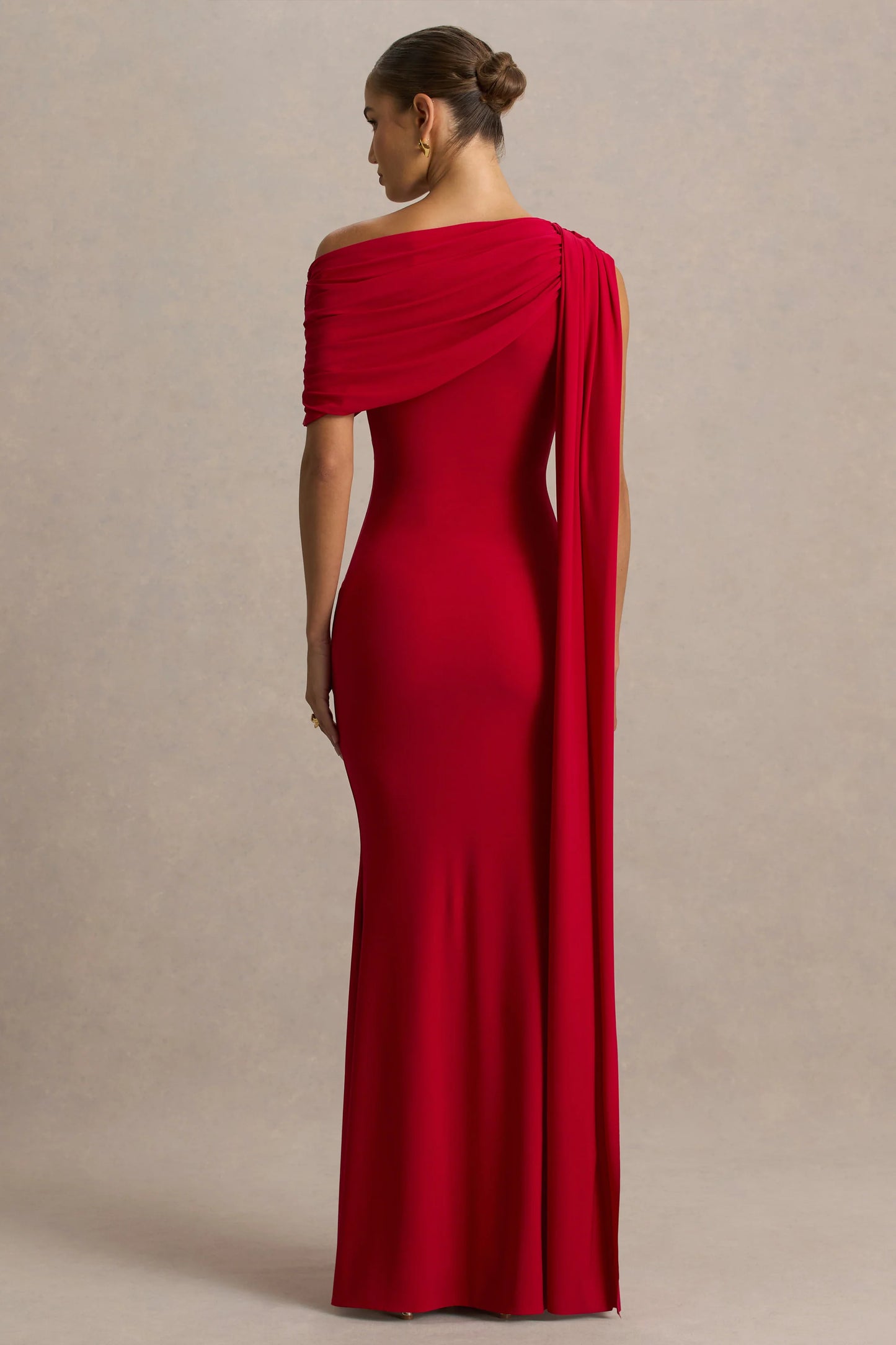 Zendaya Red Asymmetric-Neck Fishtail Maxi Dress With Sash