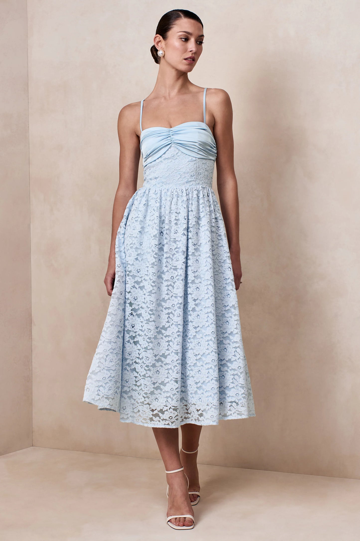Gloriana Powder Blue Lace Sweetheart-Neck Midi Dress