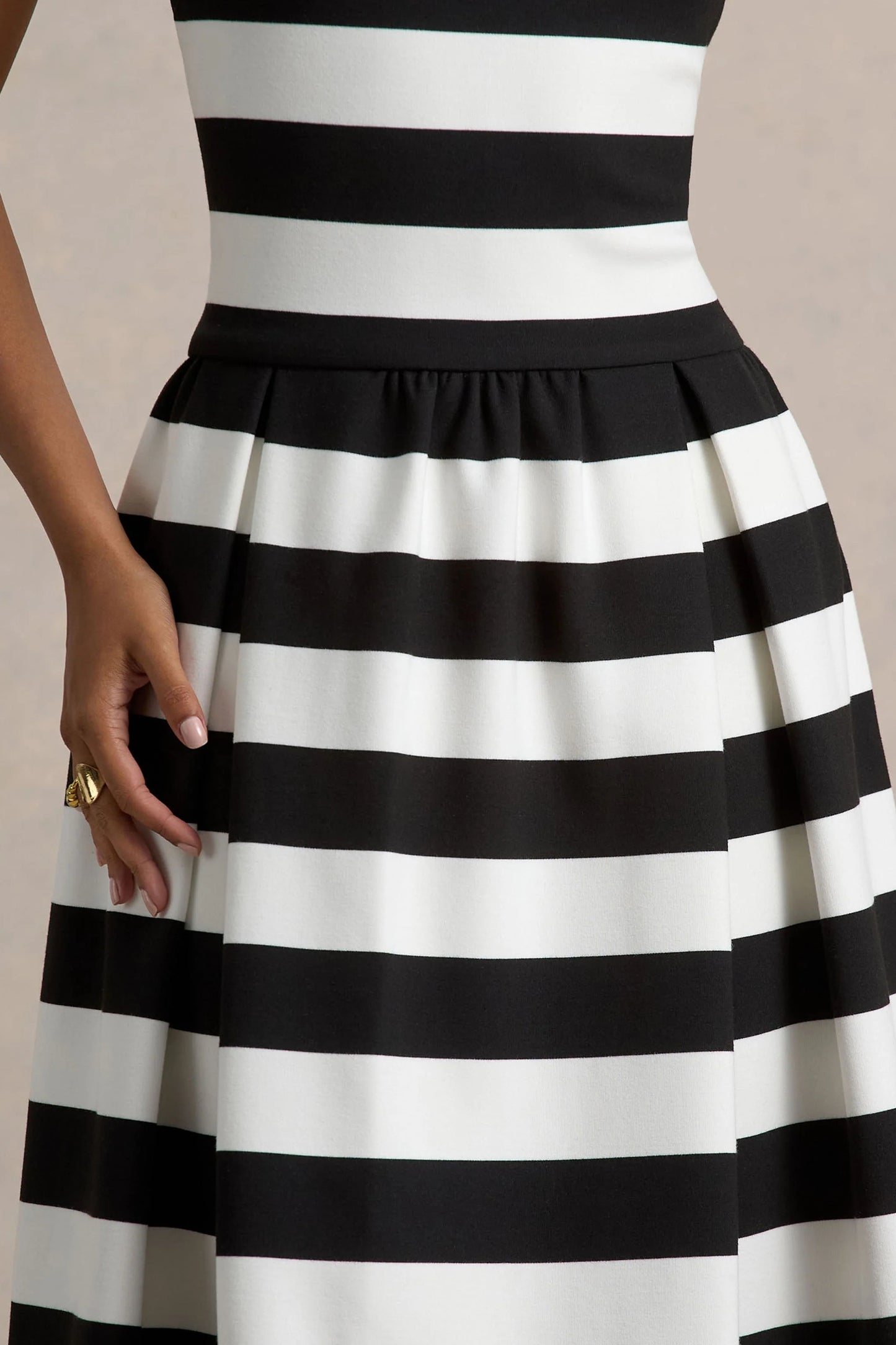 Monte Carlo Black & White Striped Square-Neck Drop-Waist Midi Dress